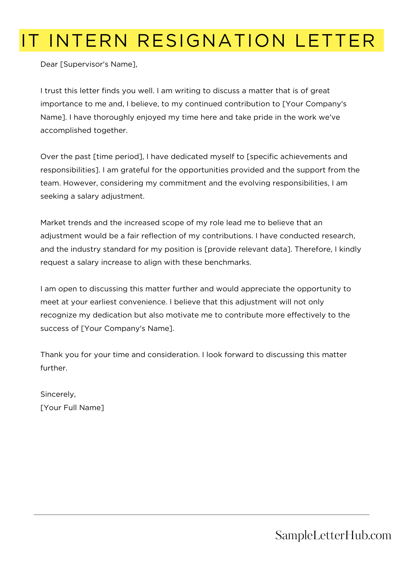 It Intern Resignation Letter 