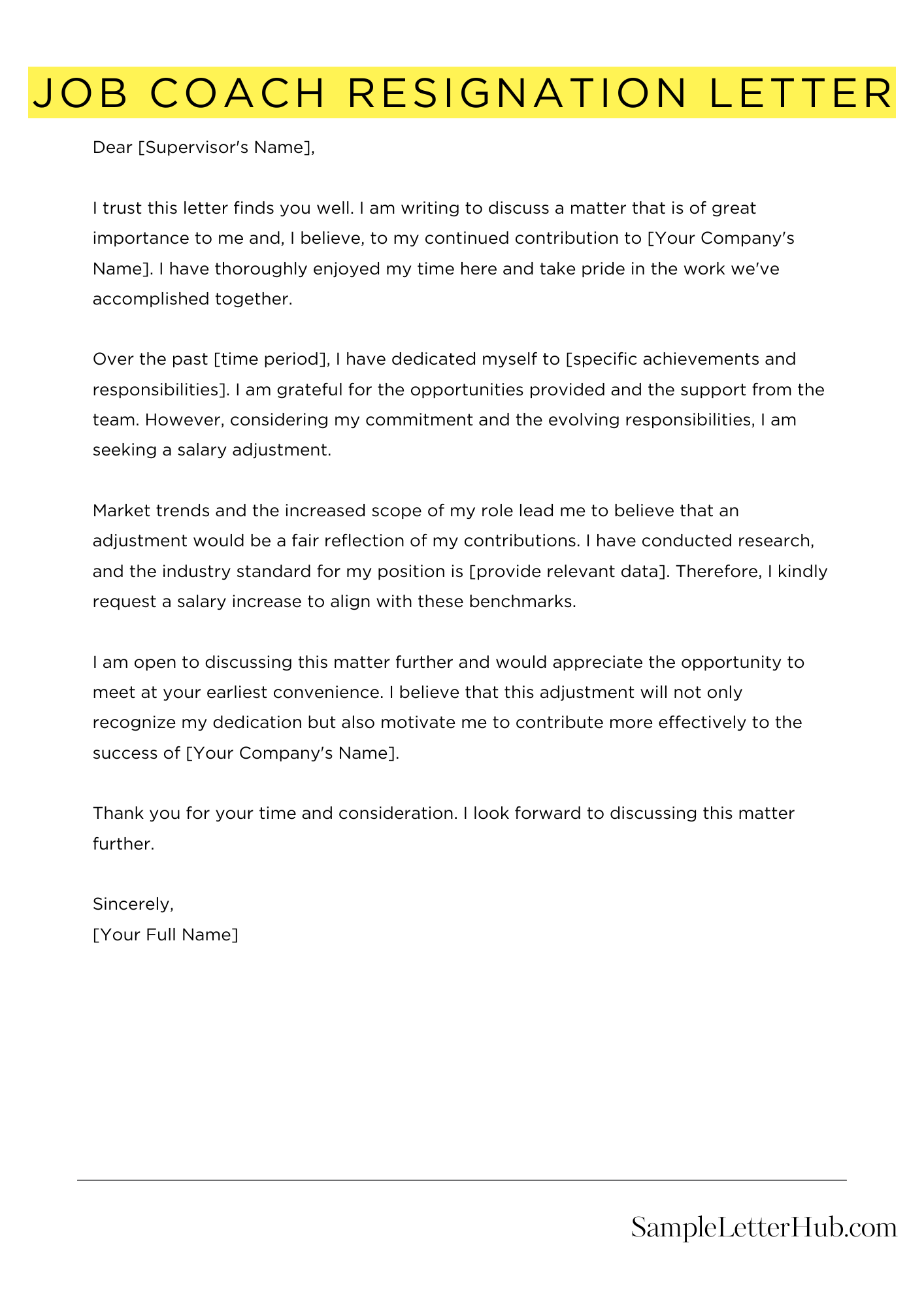 Job Coach Resignation Letter