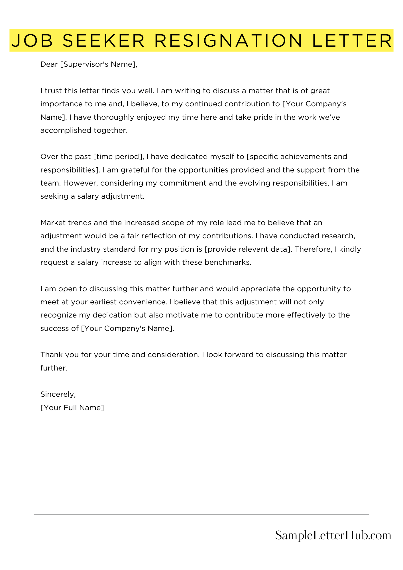 Job Seeker Resignation Letter