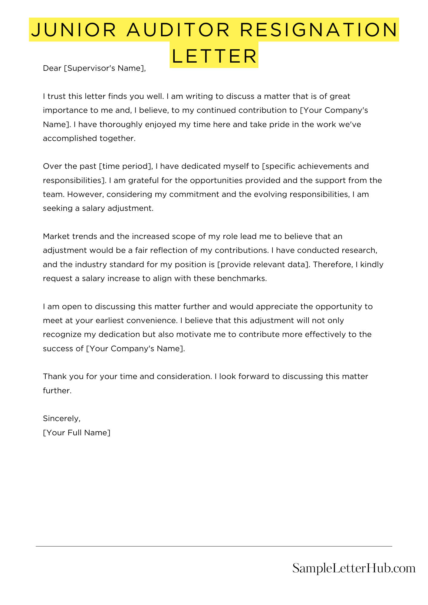 Junior Auditor Resignation Letter