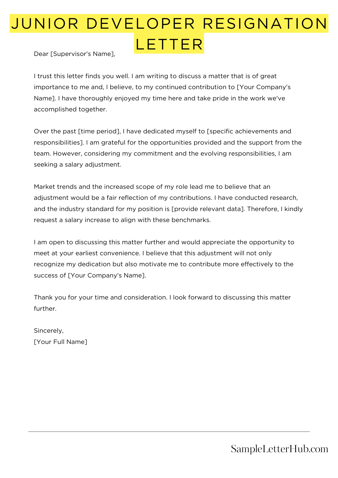 Junior Developer Resignation Letter