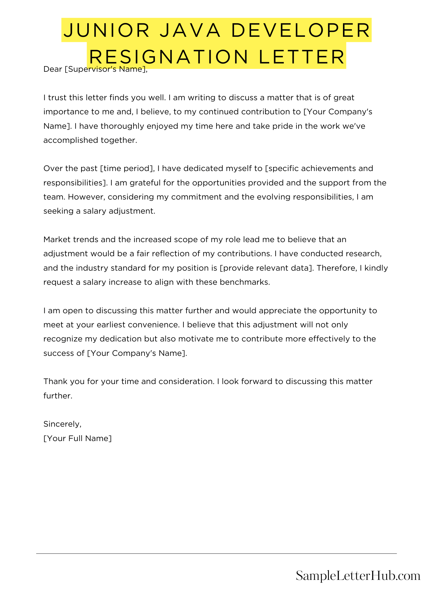 Junior Java Developer Resignation Letter