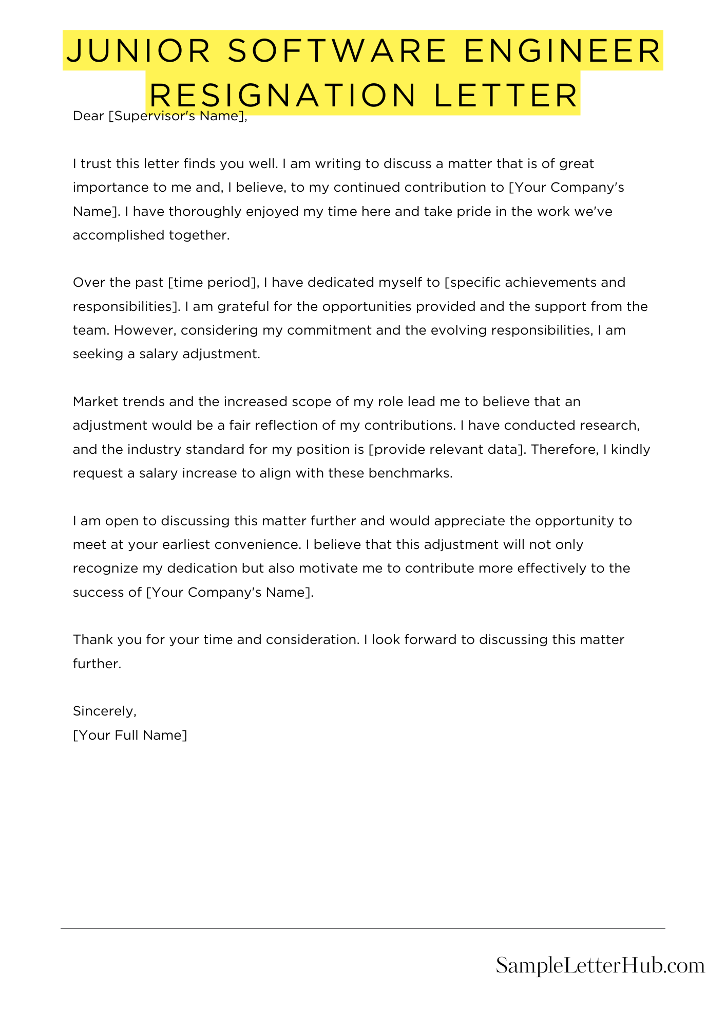 Junior Software Engineer Resignation Letter