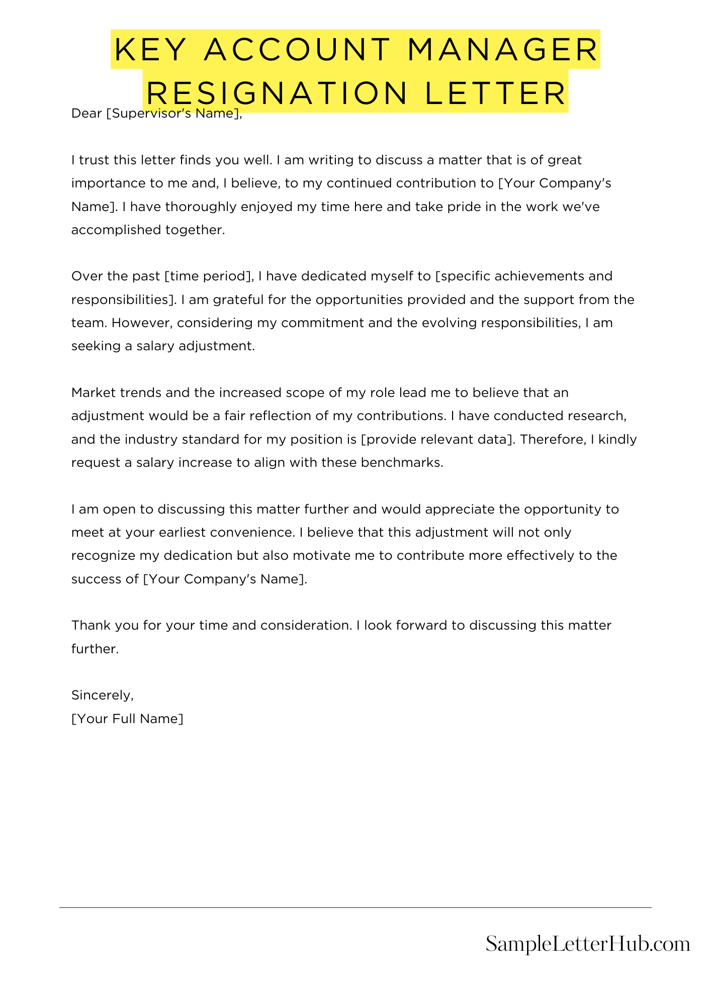 Key Account Manager Resignation Letter