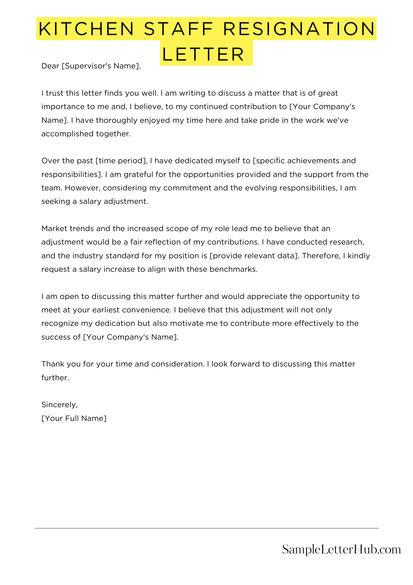 Kitchen Staff Resignation Letter 