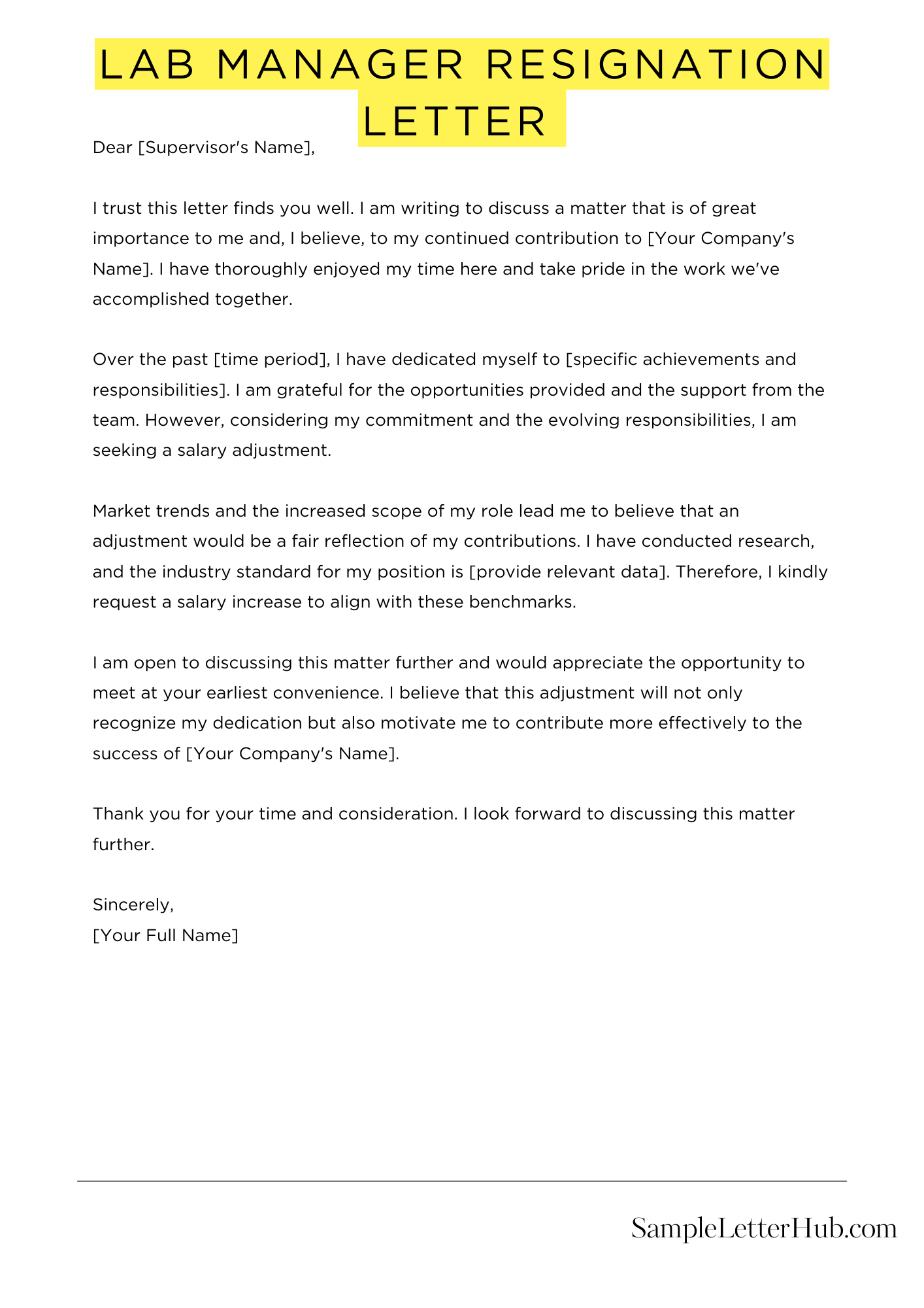 Lab Manager Resignation Letter 