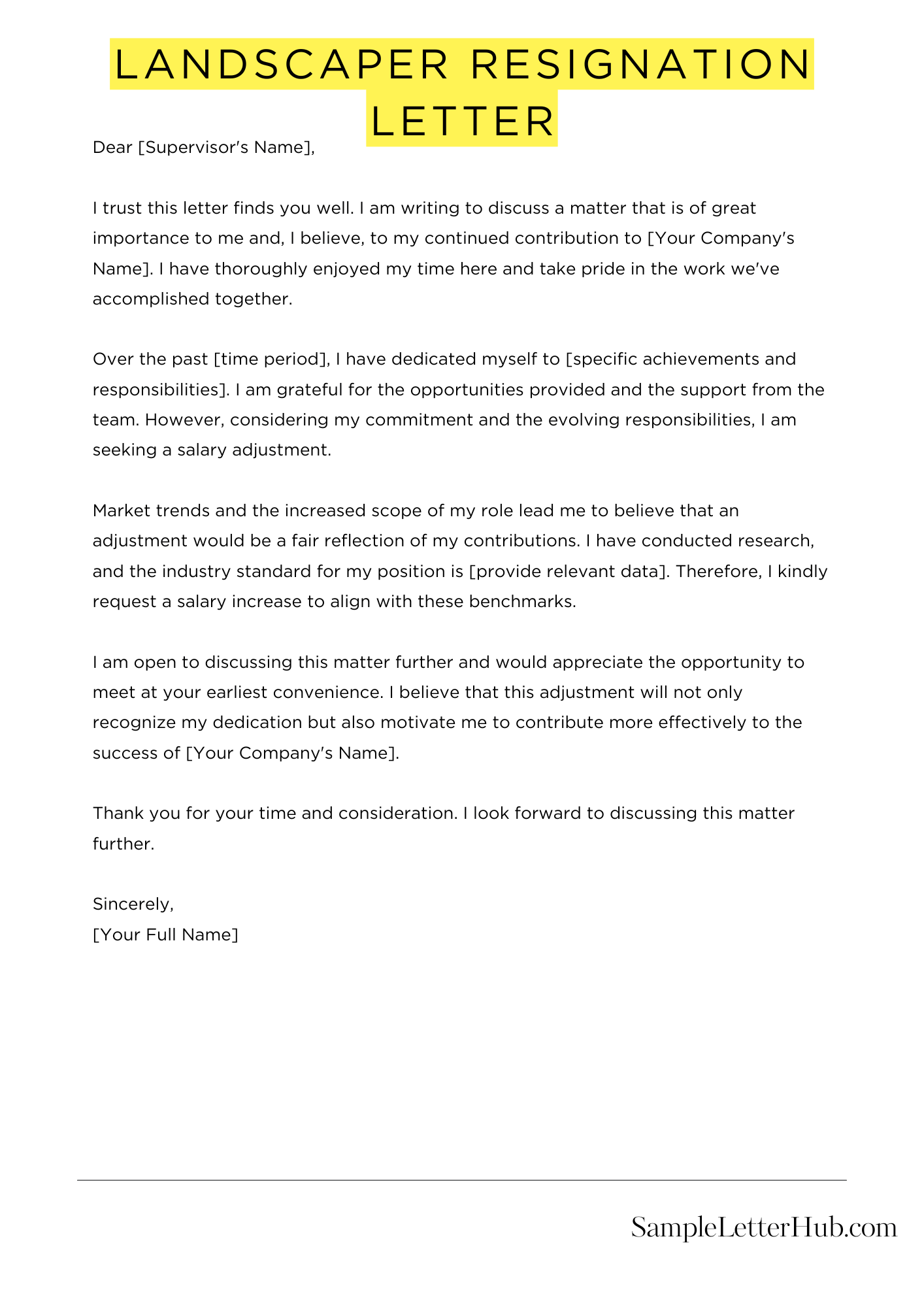 Landscaper Resignation Letter