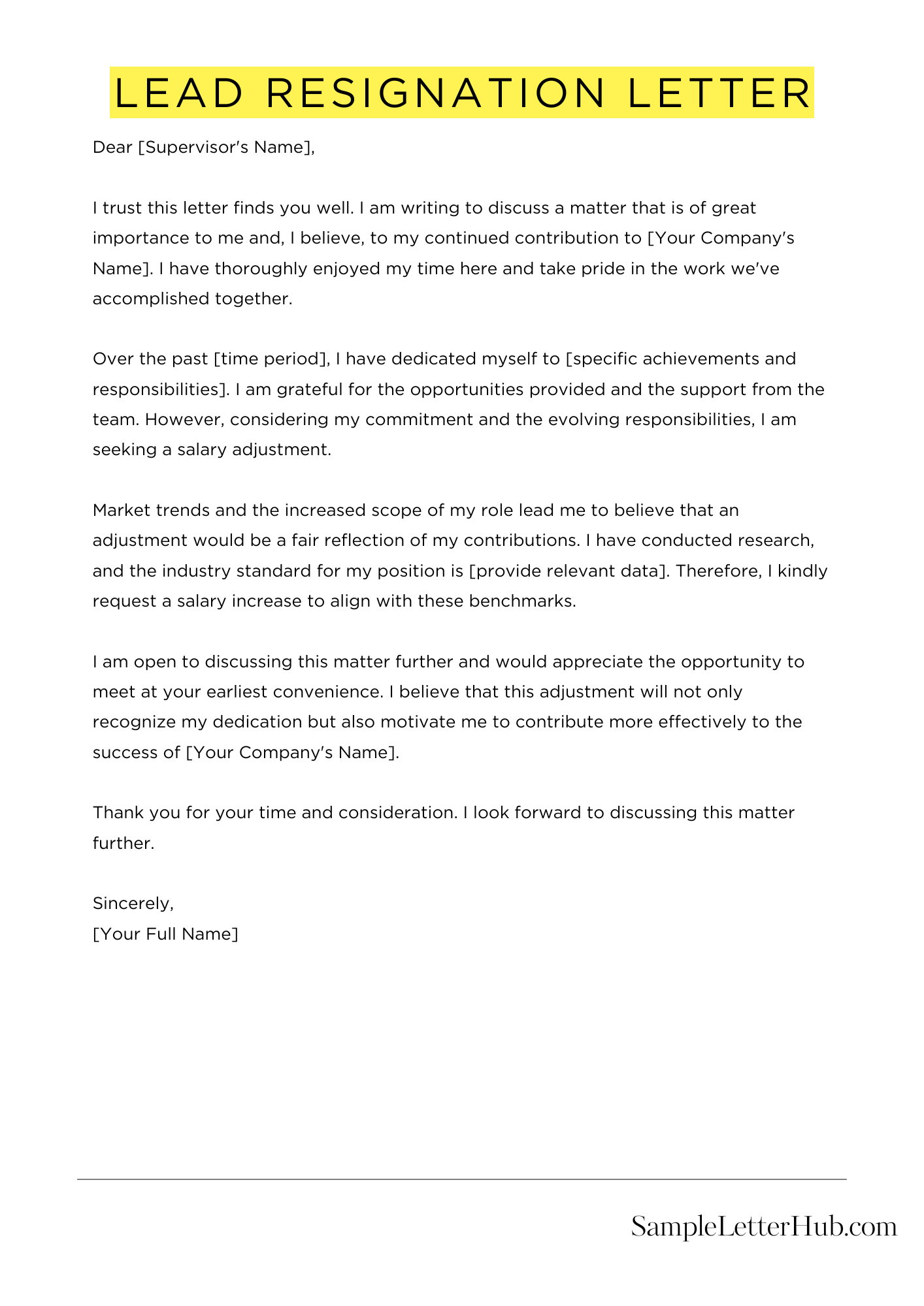 Lead Resignation Letter