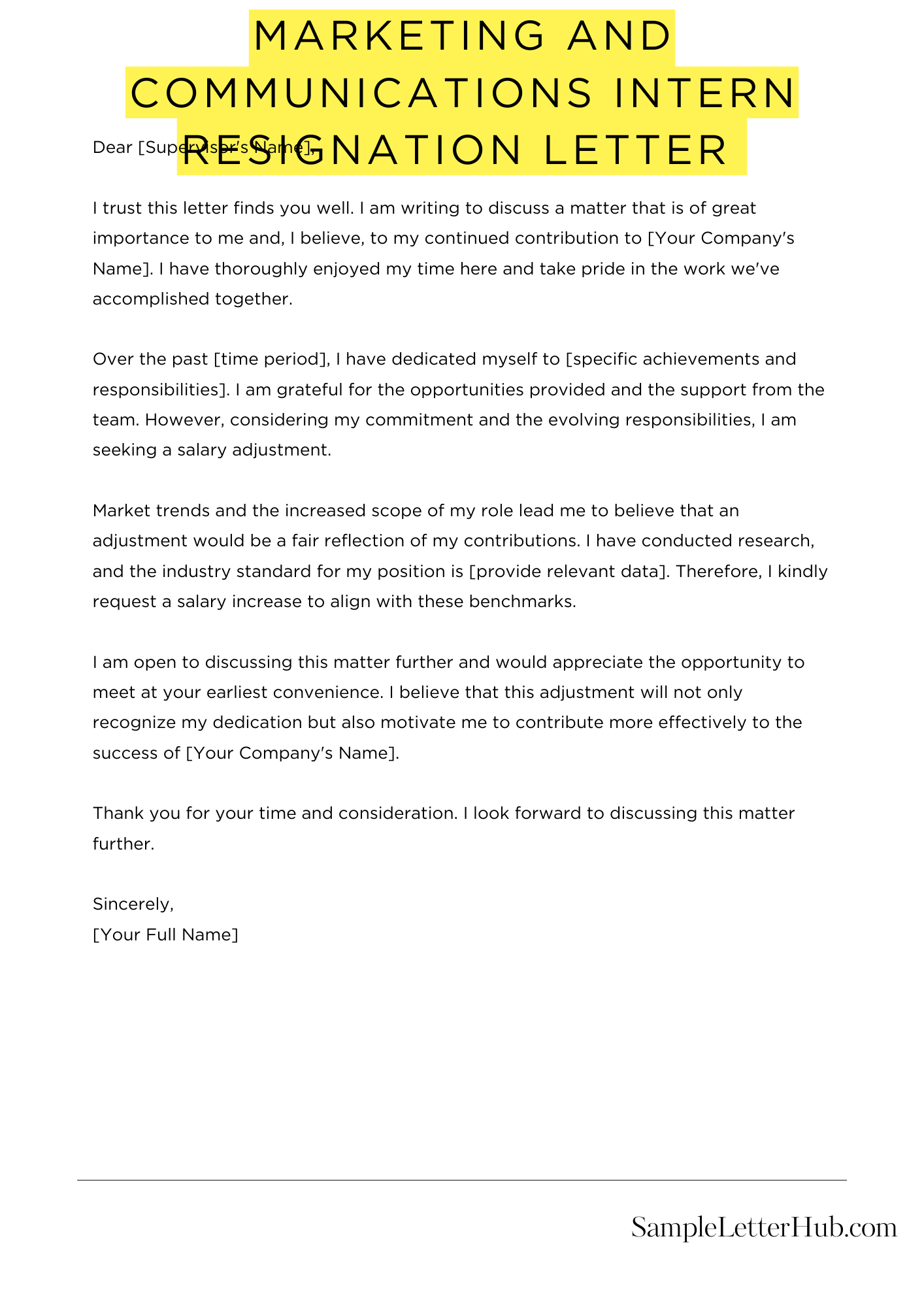 Marketing And Communications Intern Resignation Letter 