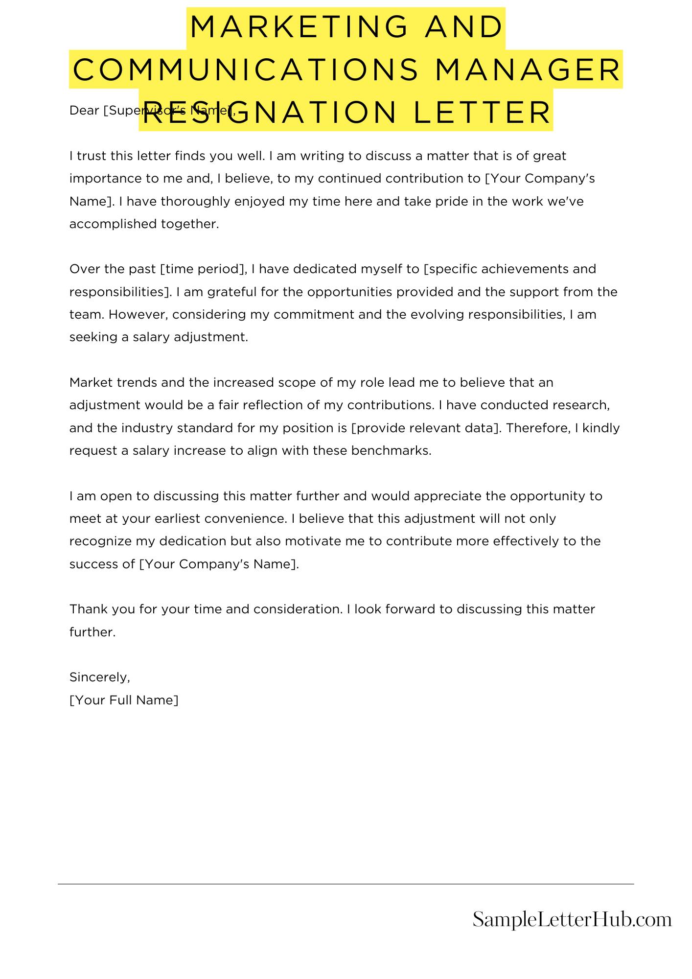 Marketing And Communications Manager Resignation Letter