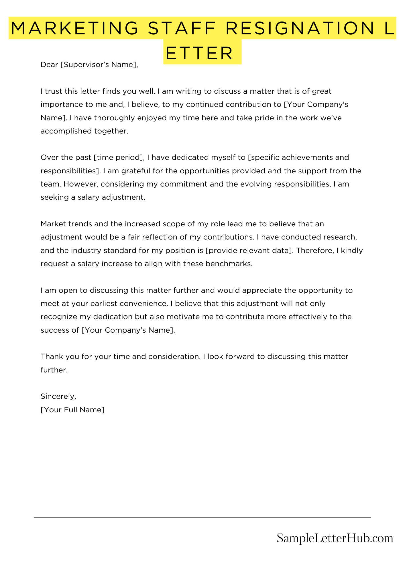 Marketing Staff Resignation Letter 