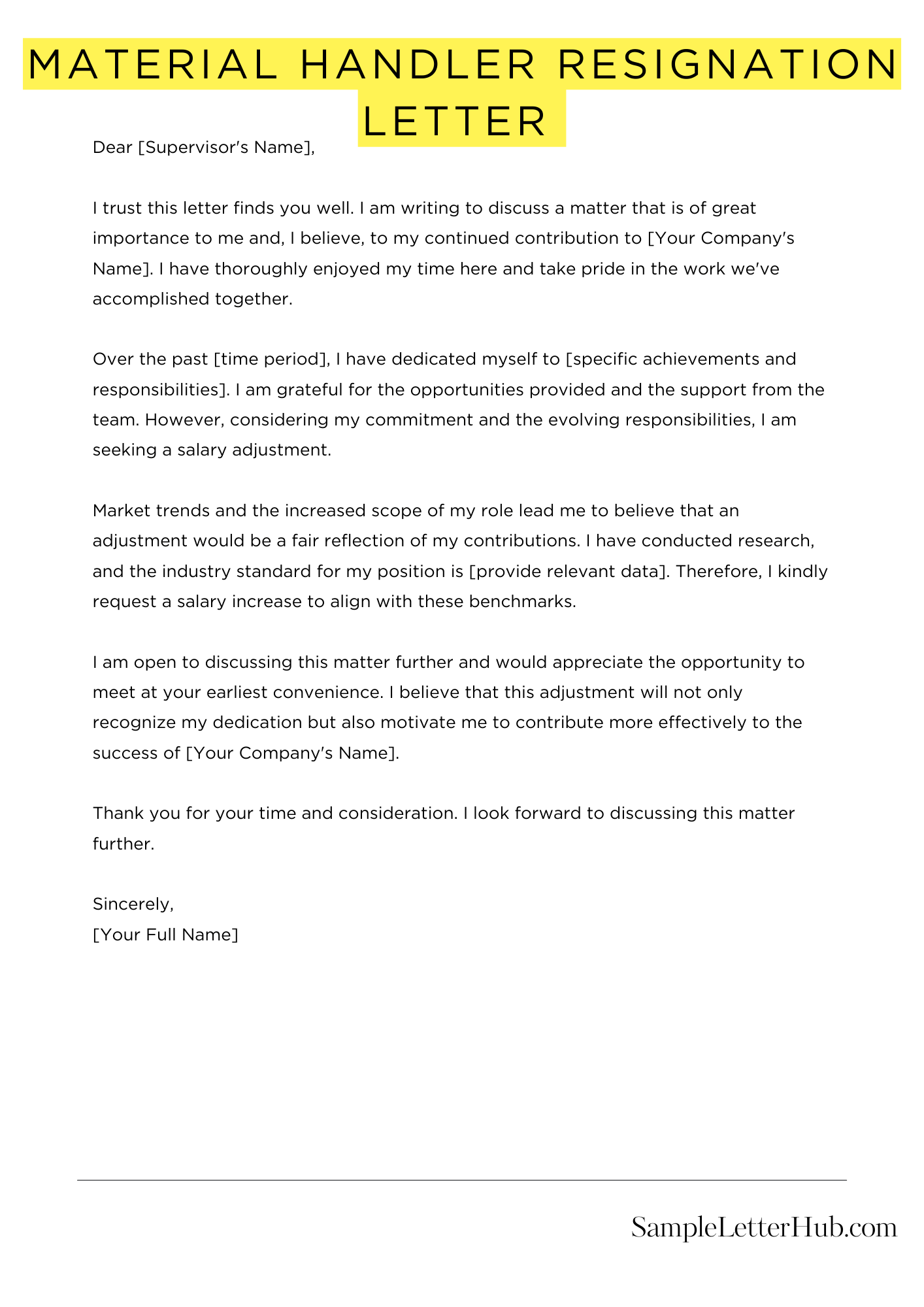 Material Handler Resignation Letter 