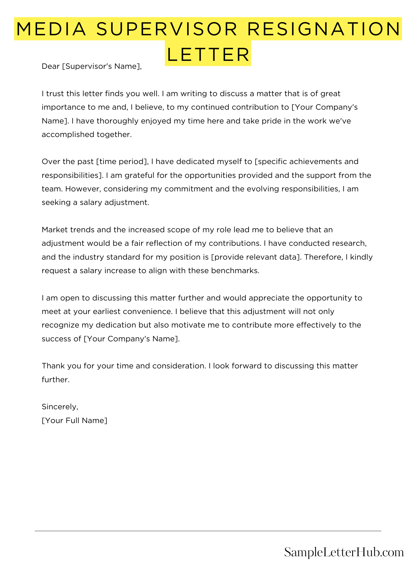 Media Supervisor Resignation Letter