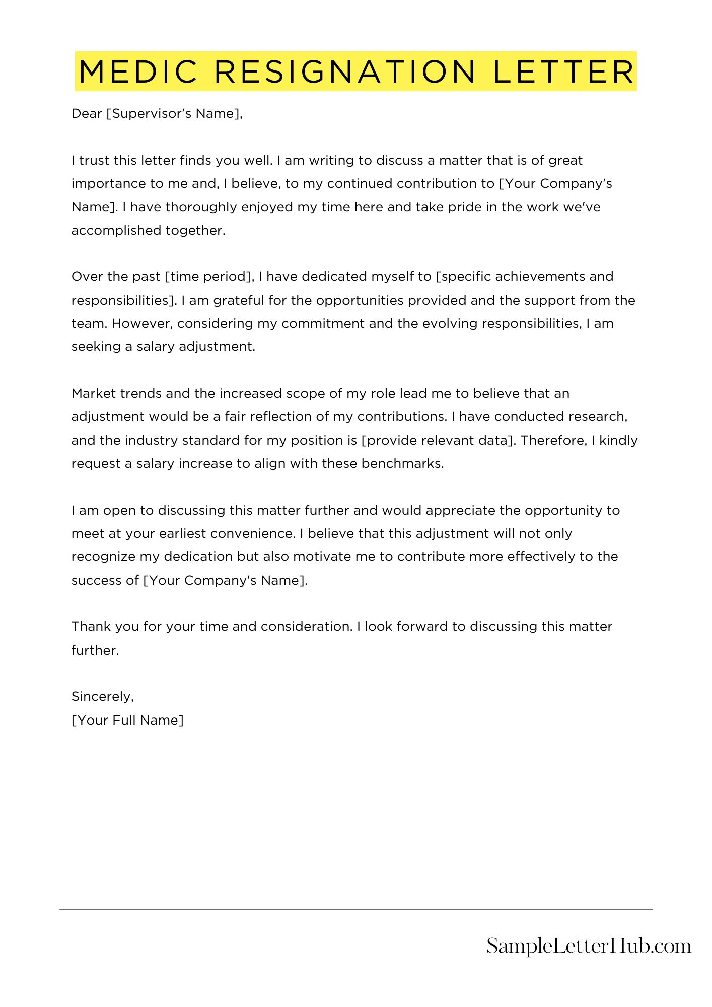 Medic Resignation Letter