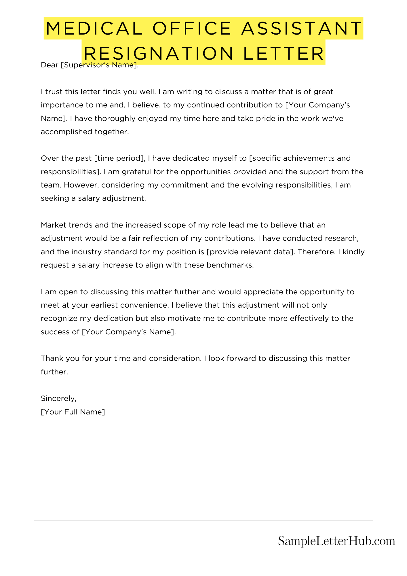 Medical Office Assistant Resignation Letter