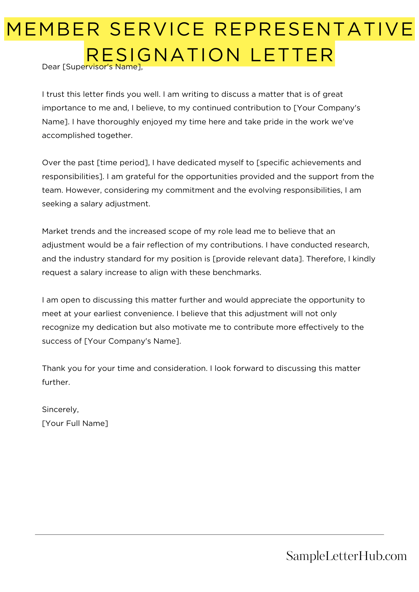 Member Service Representative Resignation Letter