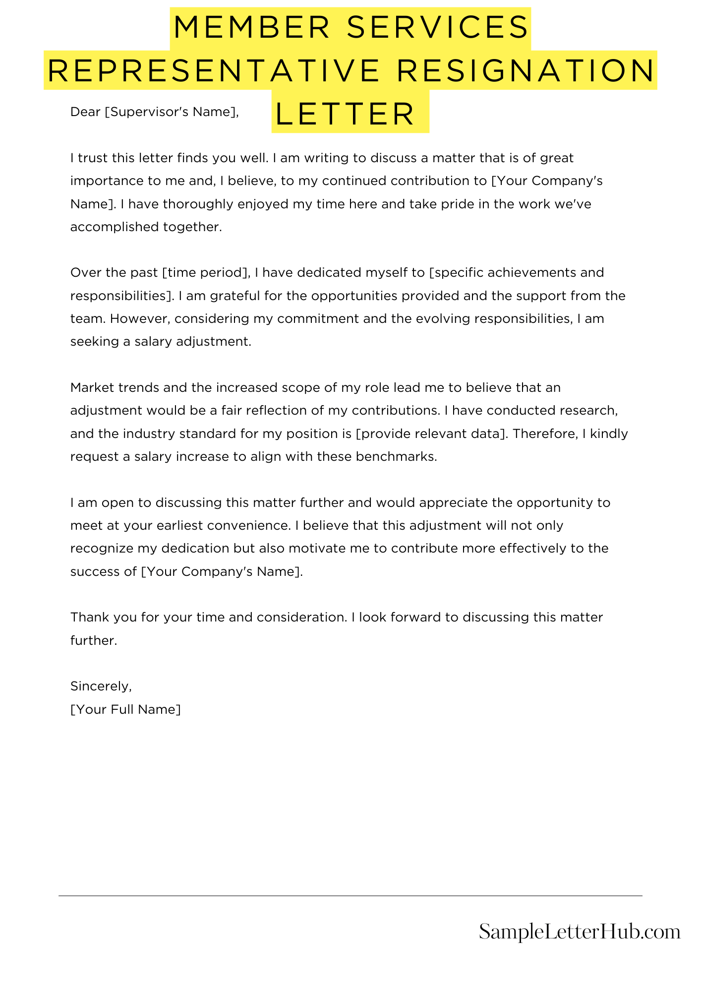 Member Services Representative Resignation Letter 