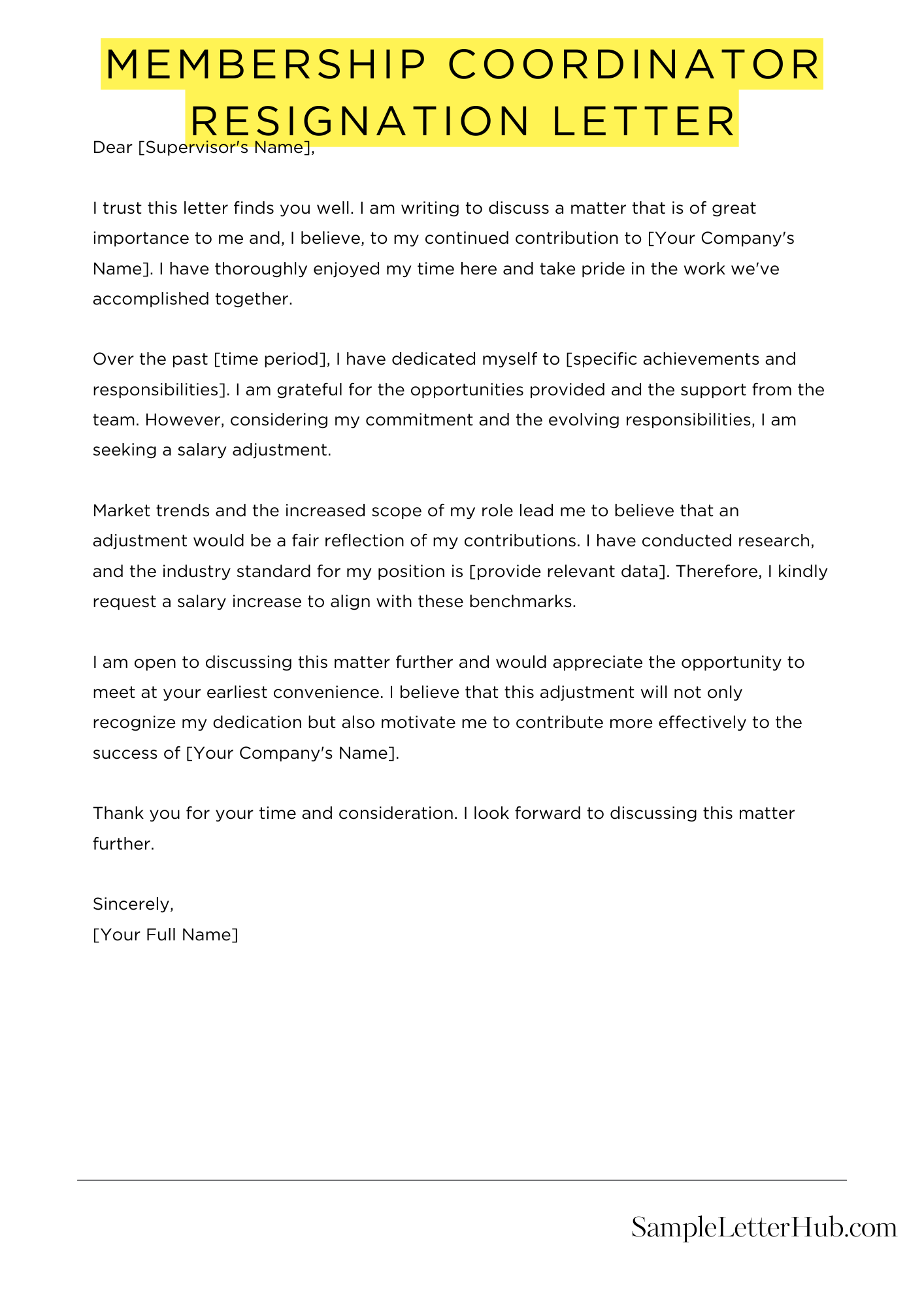 Membership Coordinator Resignation Letter