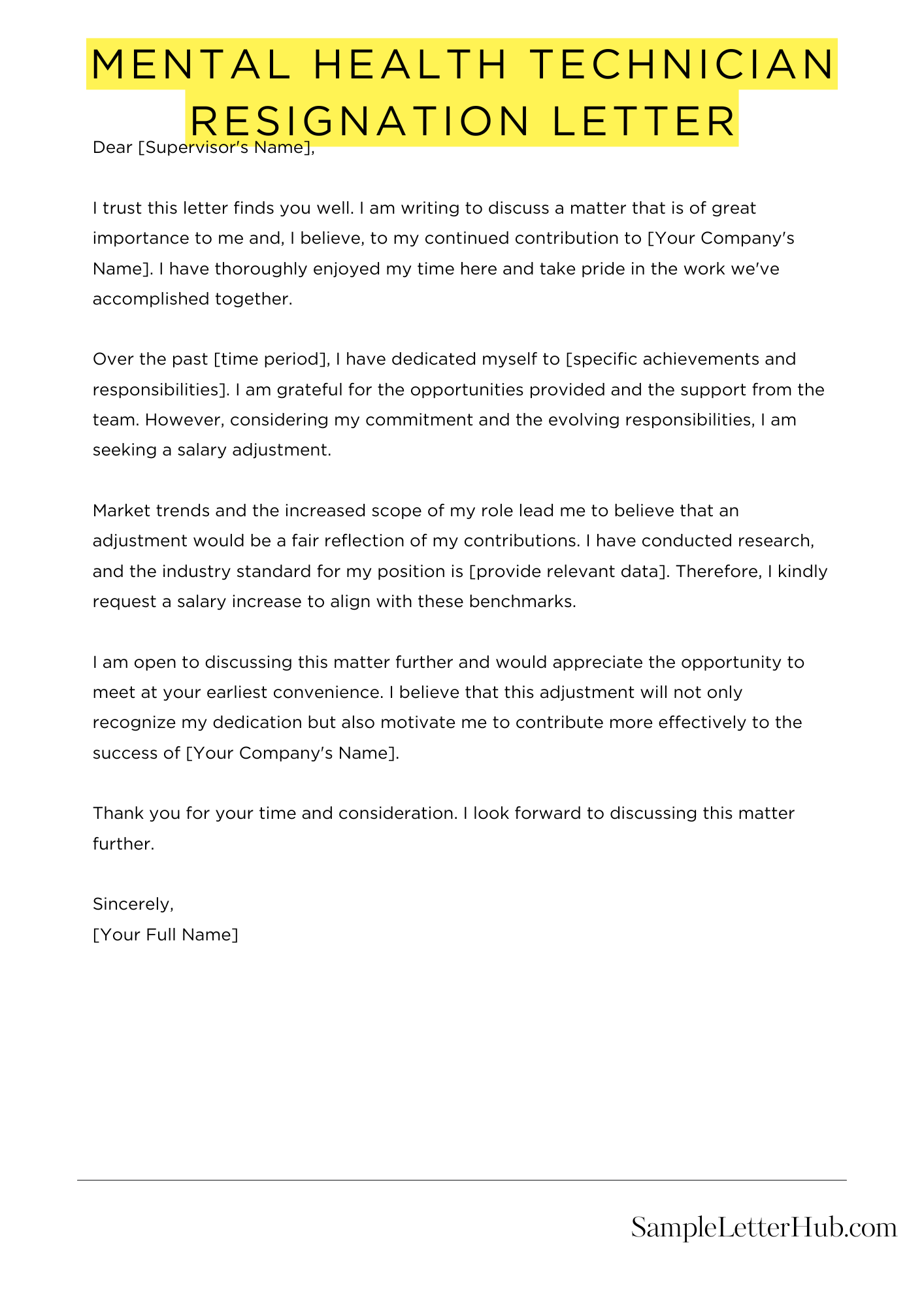 Mental Health Technician Resignation Letter