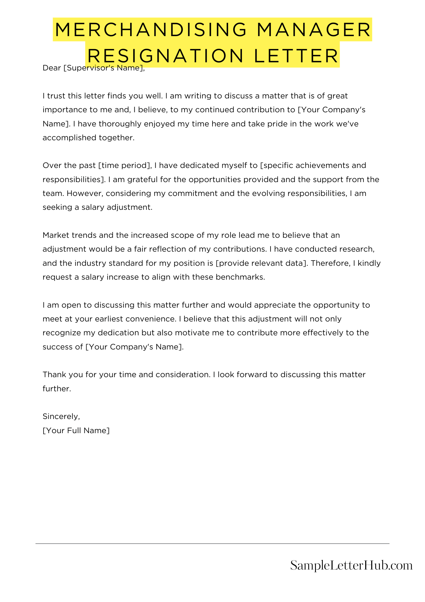 Merchandising Manager Resignation Letter