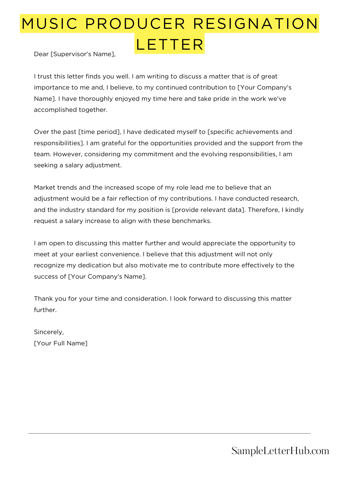 Music Producer Resignation Letter