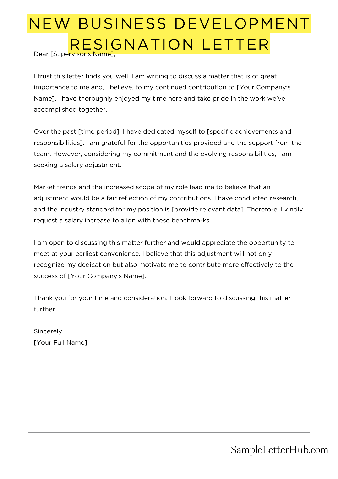 New Business Development Resignation Letter