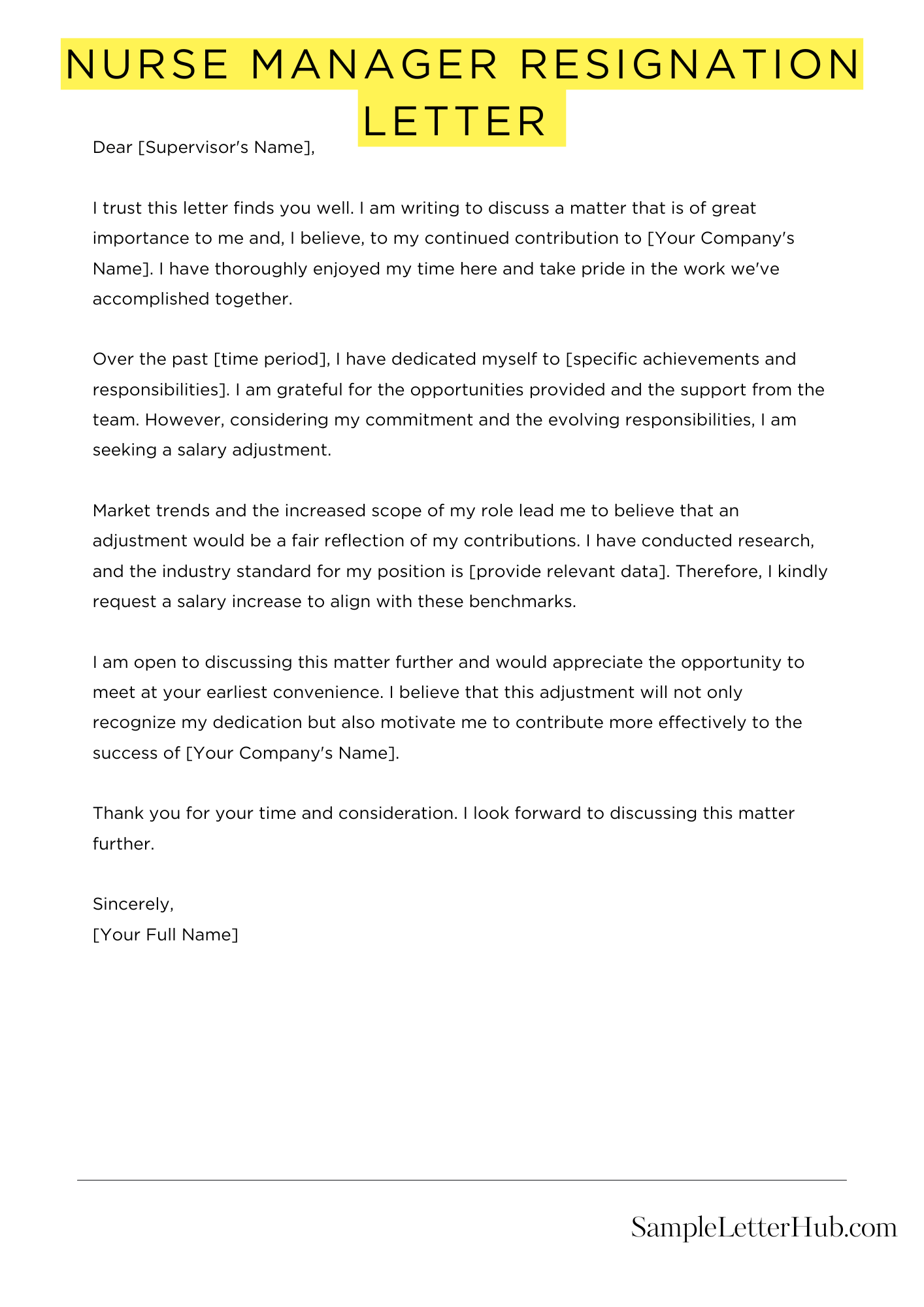 Nurse Manager Resignation Letter 