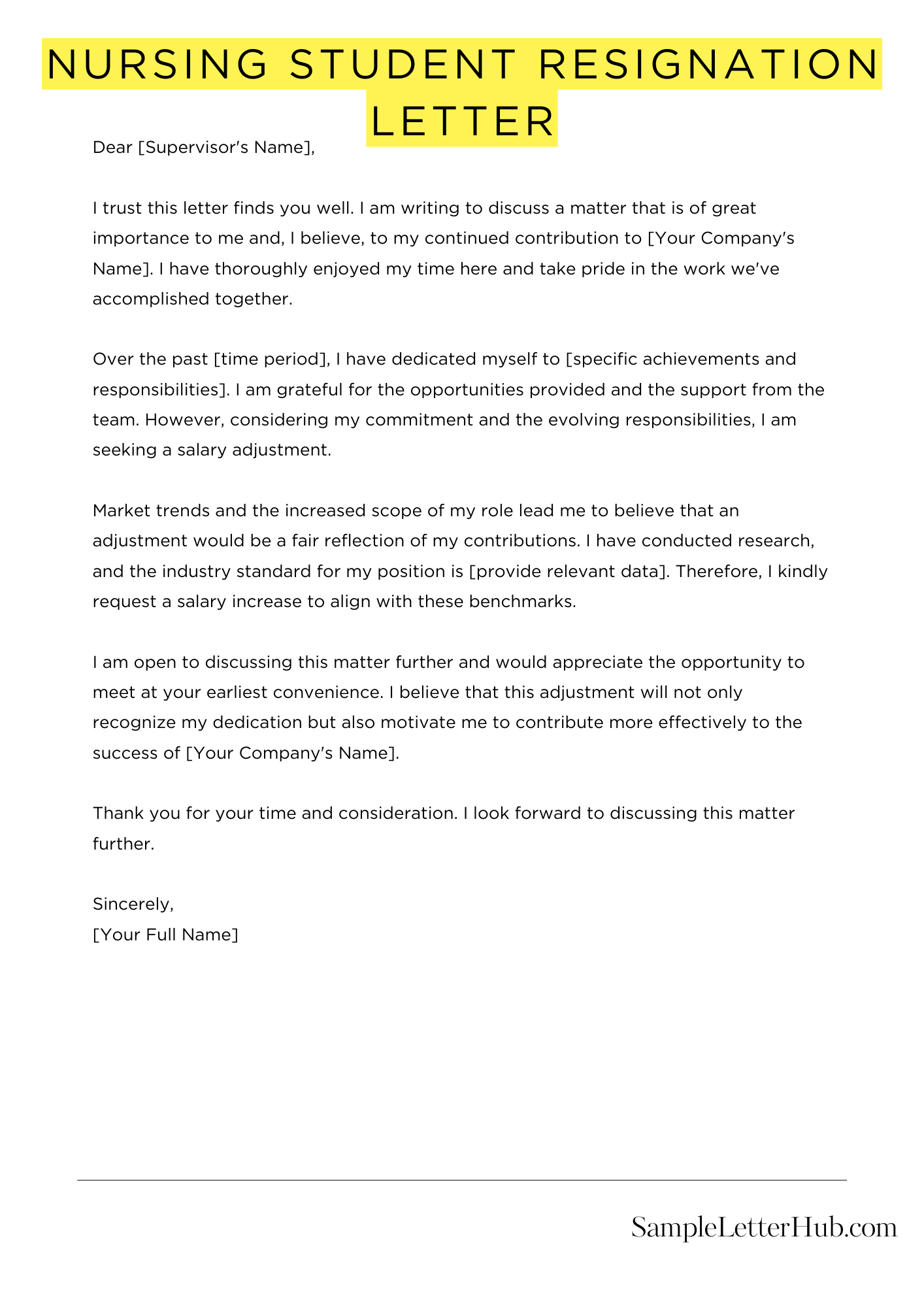 Nursing Student Resignation Letter