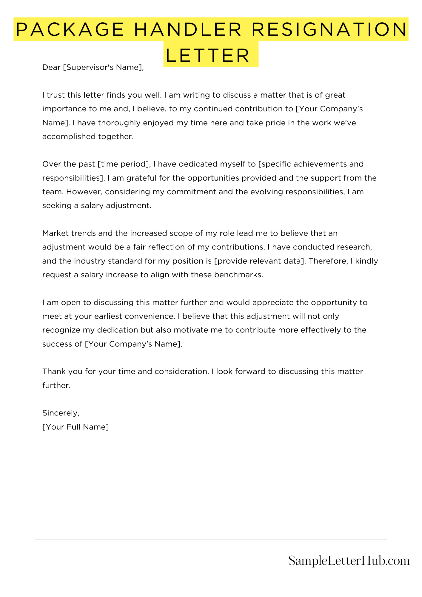 Package Handler Resignation Letter 