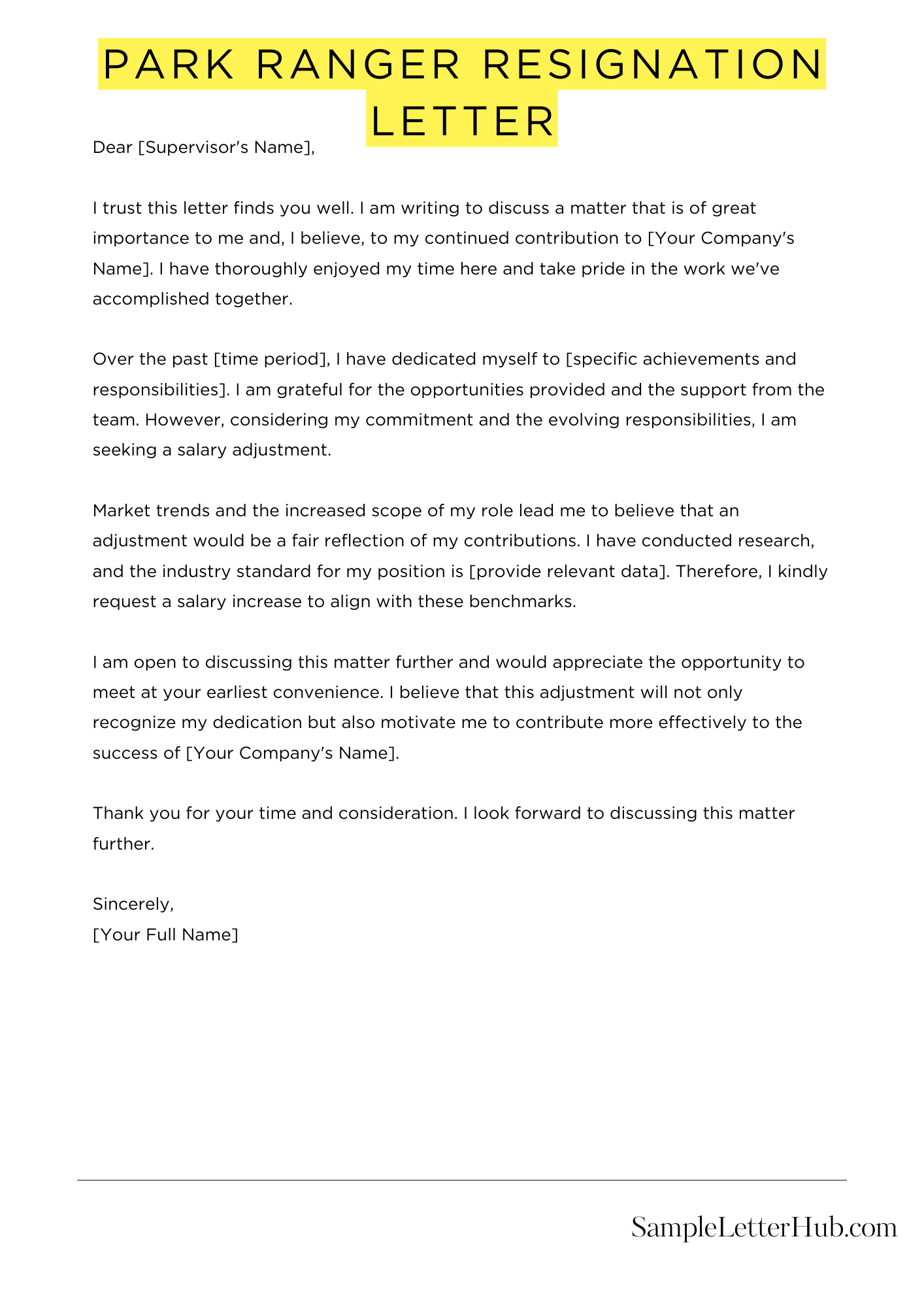 Park Ranger Resignation Letter