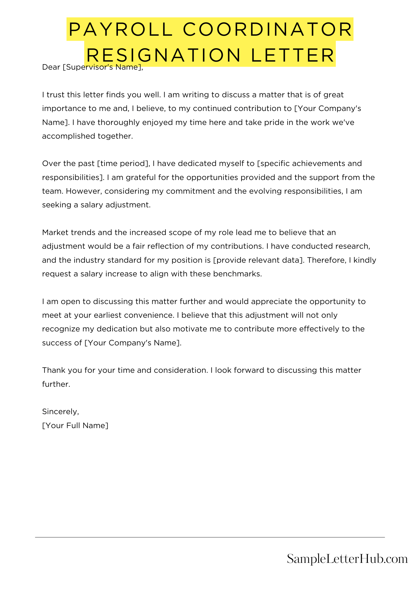 Payroll Coordinator Resignation Letter