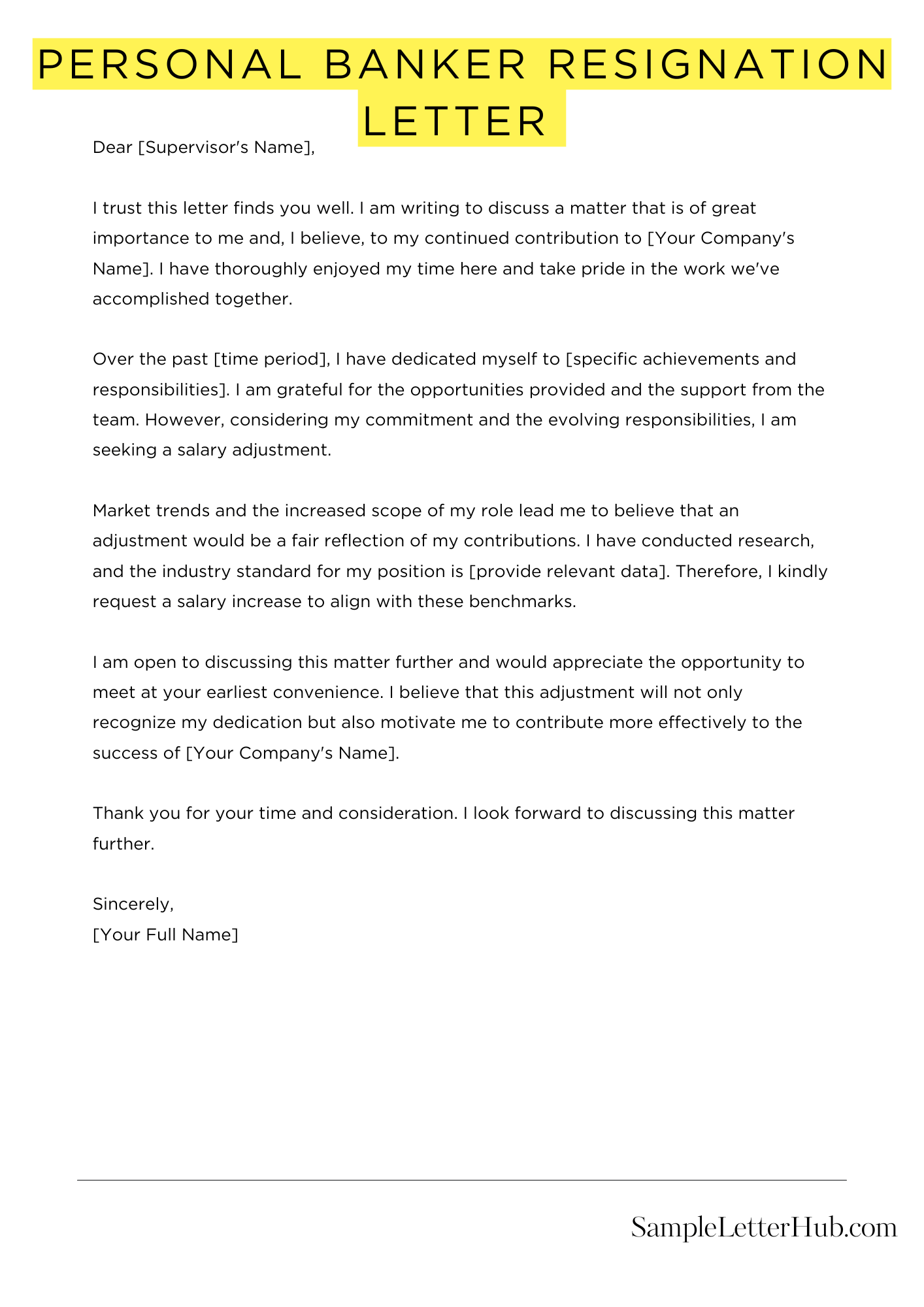 Personal Banker Resignation Letter 