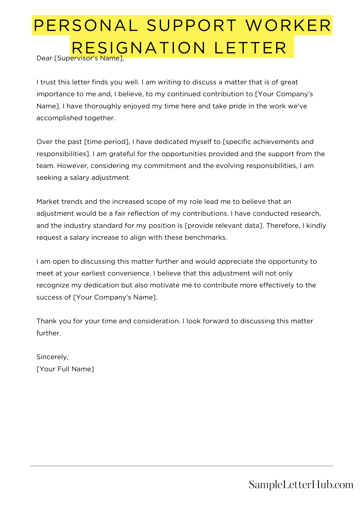 Personal Support Worker Resignation Letter 