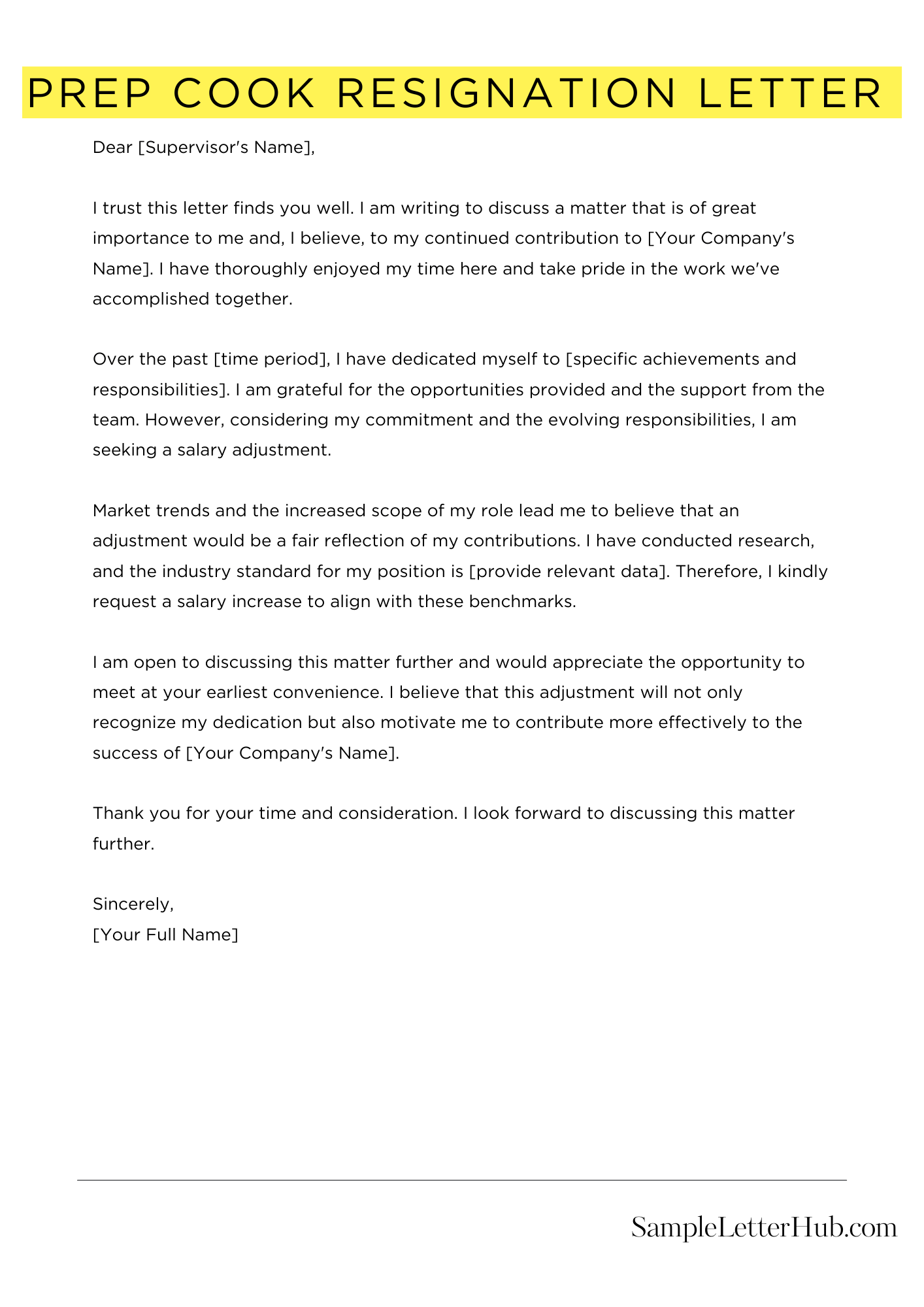 Prep Cook Resignation Letter 