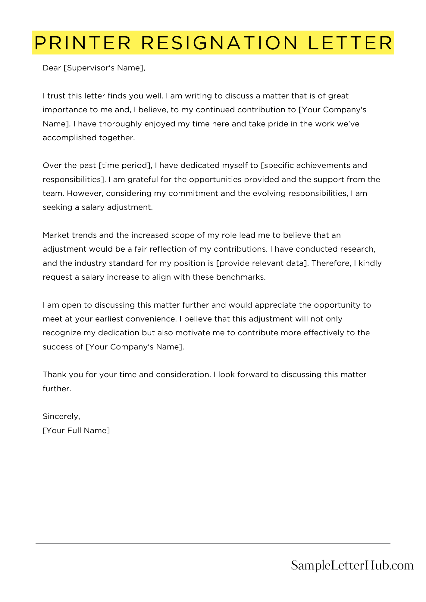 Printer Resignation Letter