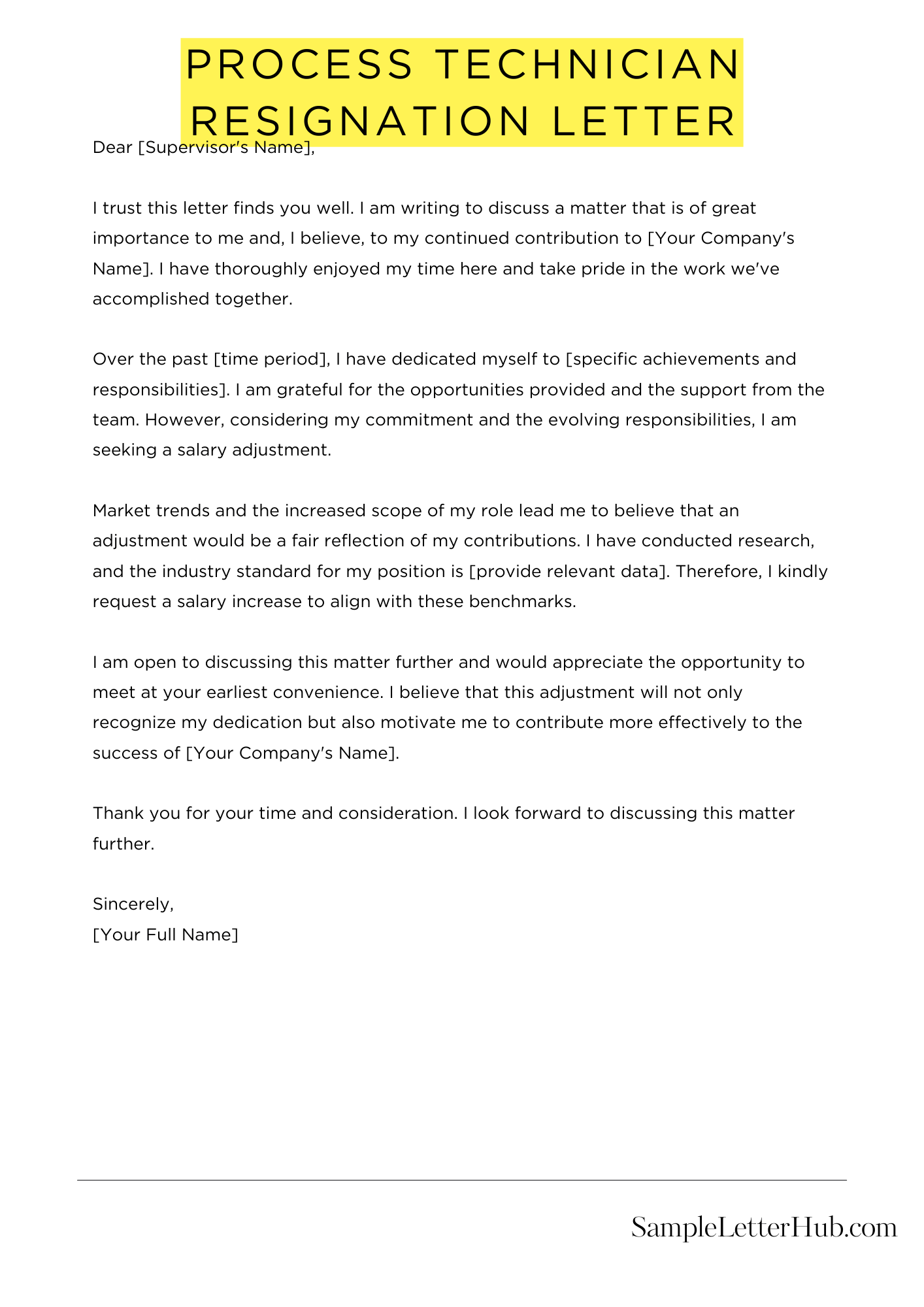 Process Technician Resignation Letter