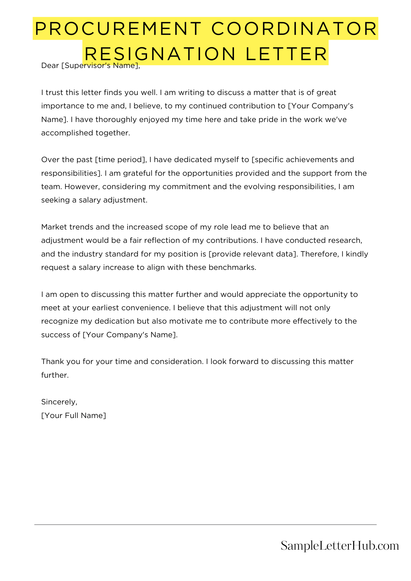 Procurement Coordinator Resignation Letter