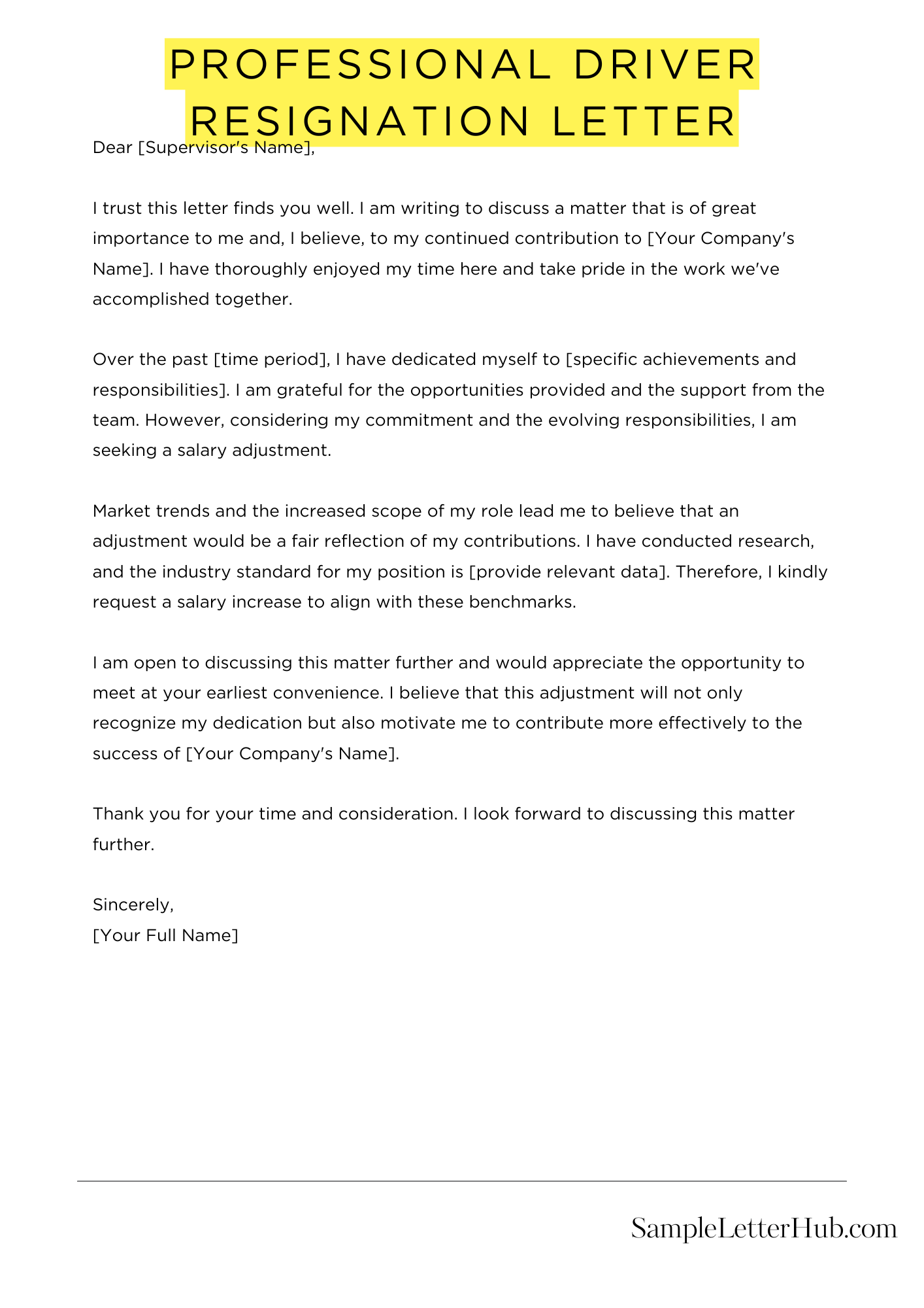 Professional Driver Resignation Letter