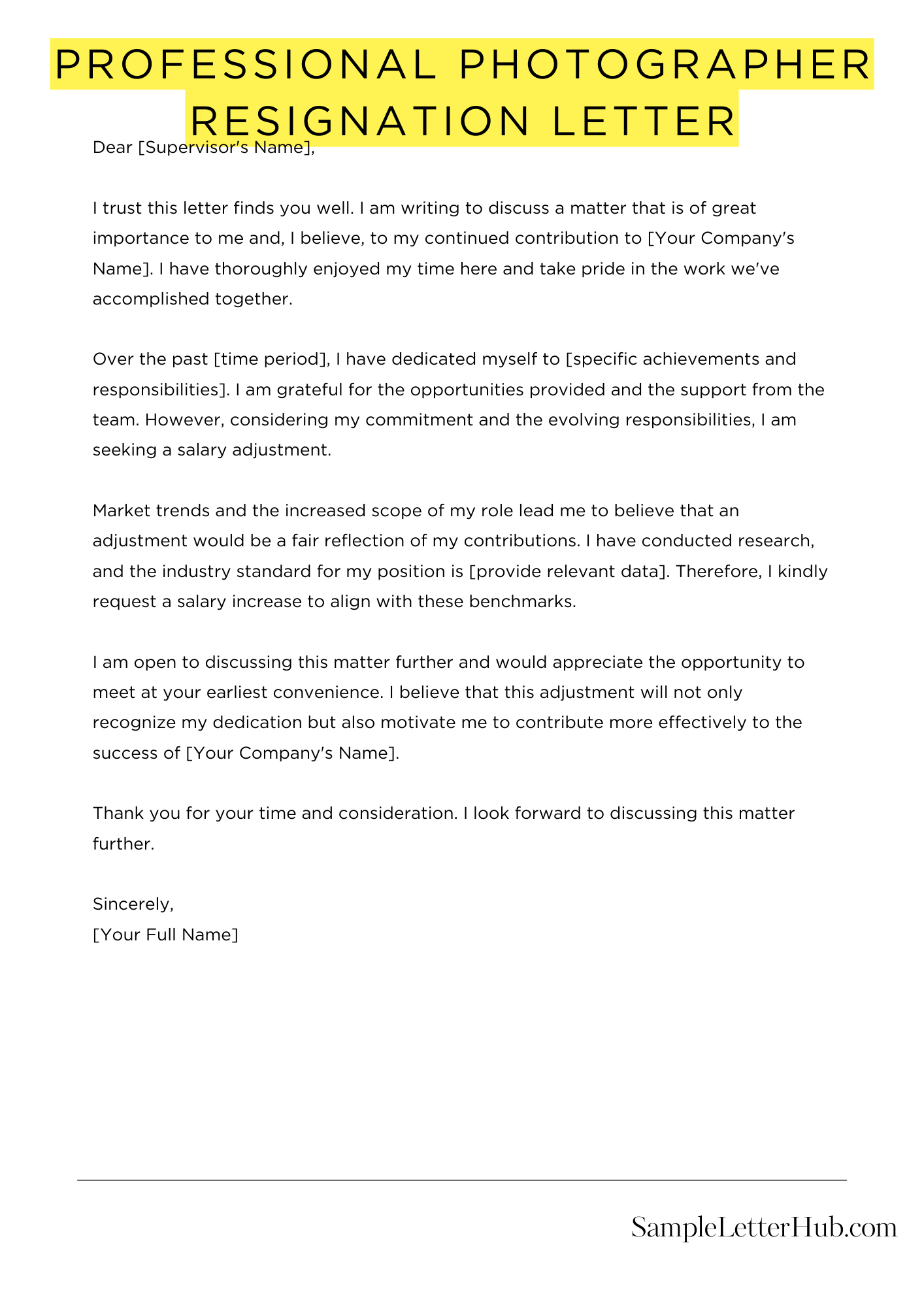 Professional Photographer Resignation Letter