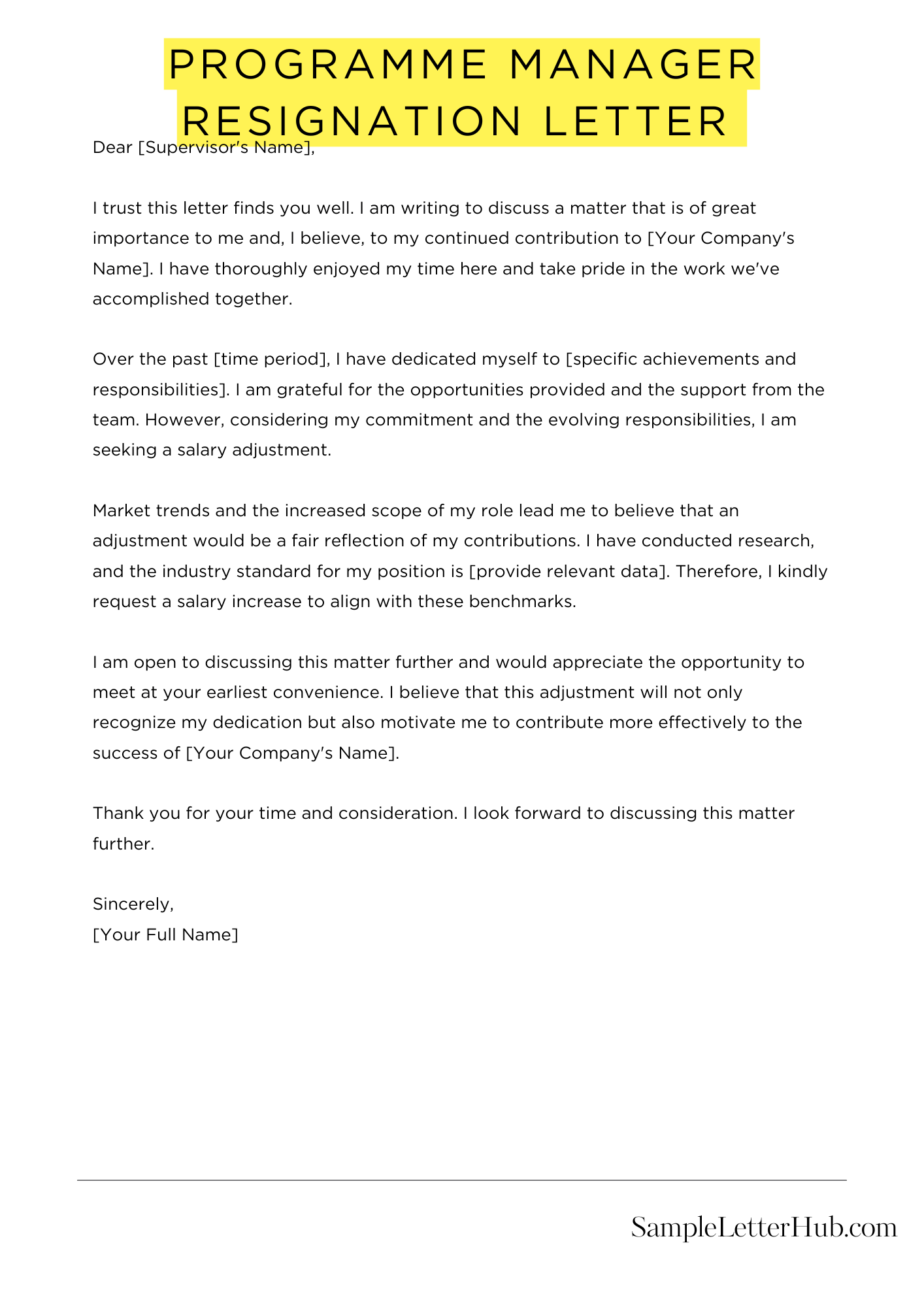 Programme Manager Resignation Letter 