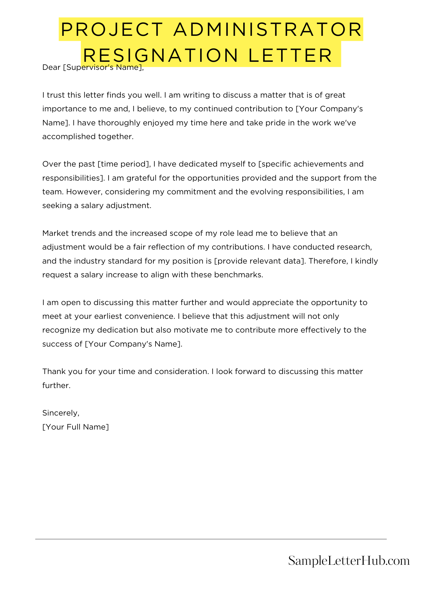 Project Administrator Resignation Letter 