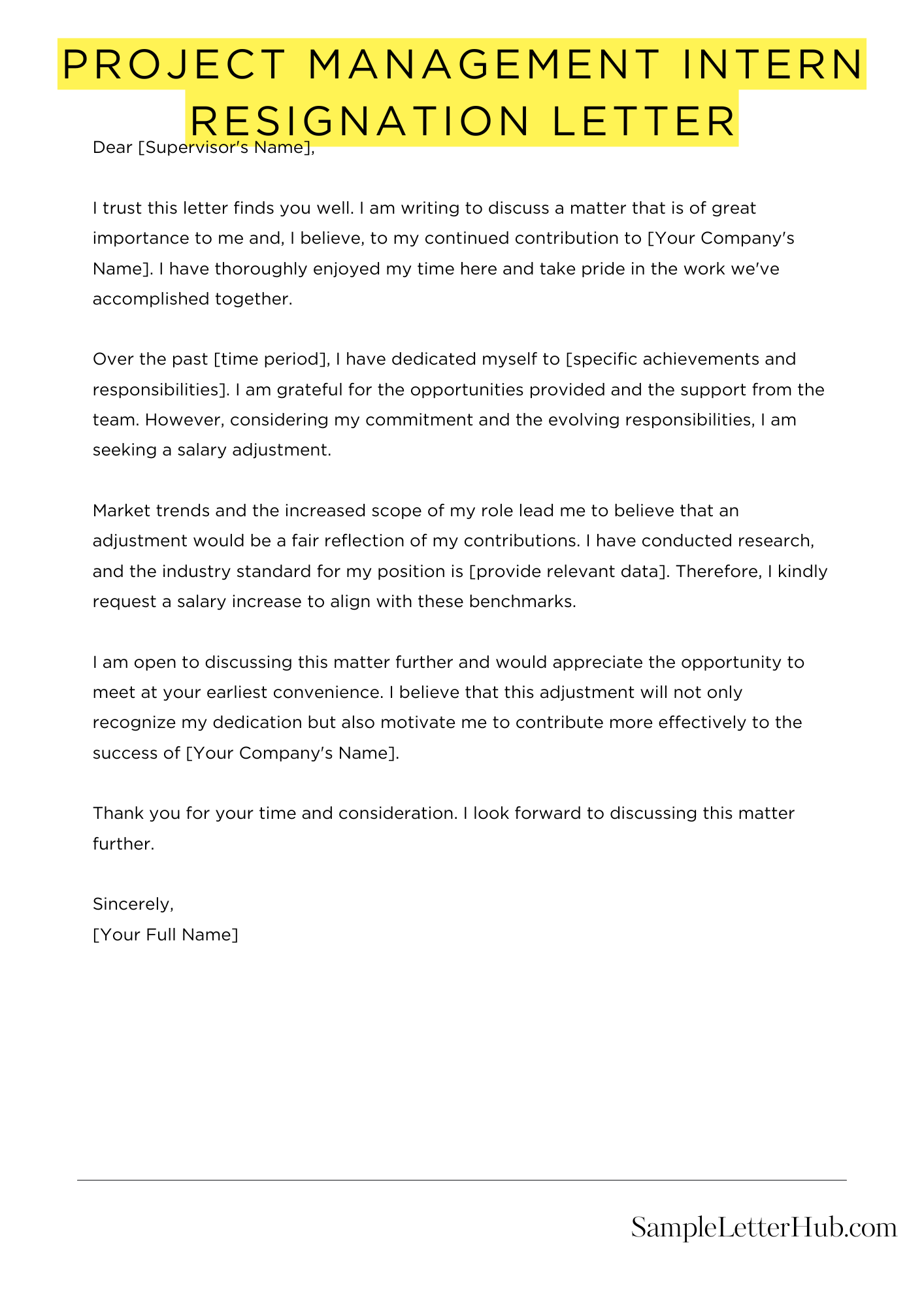 Project Management Intern Resignation Letter