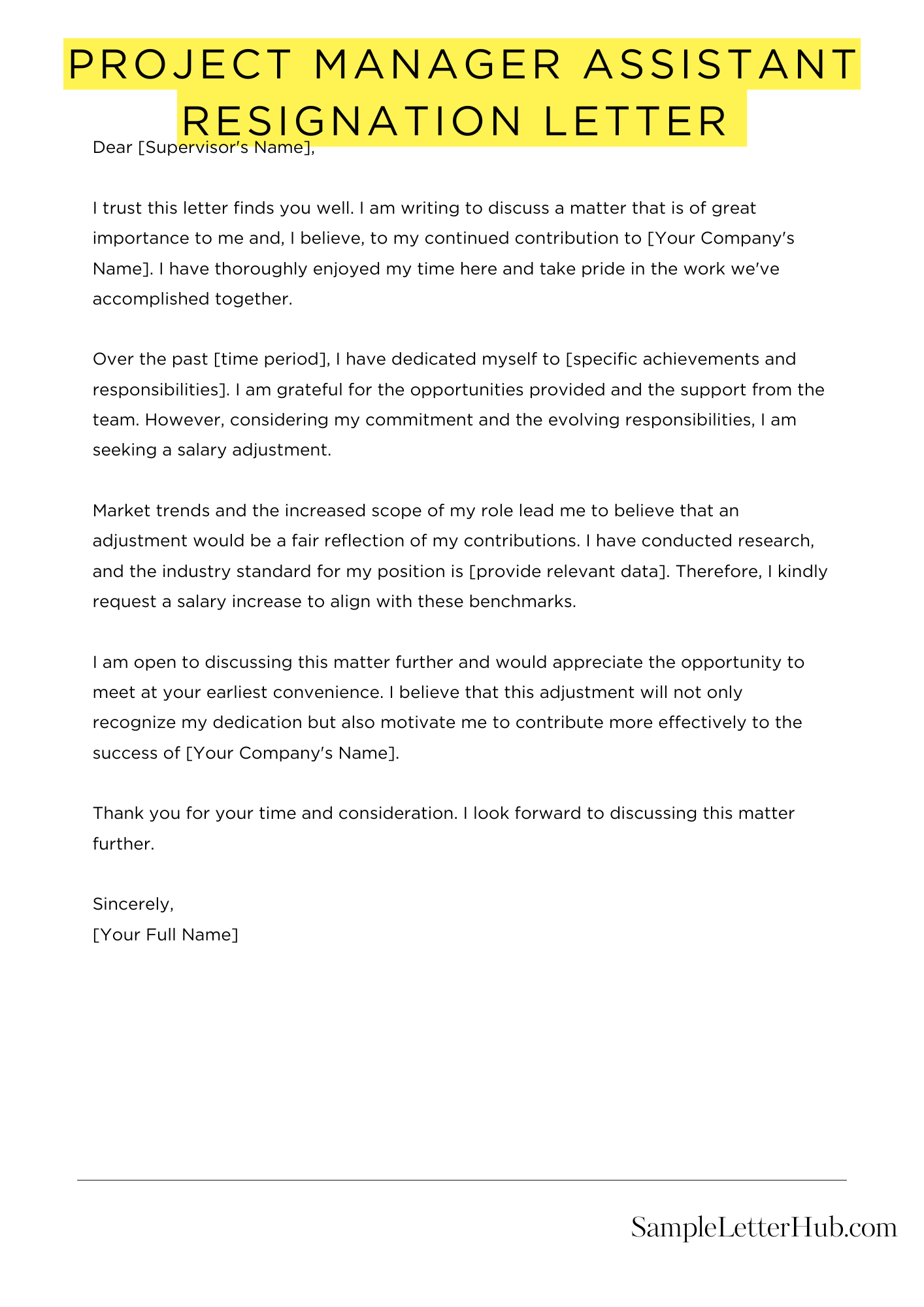 Project Manager Assistant Resignation Letter 