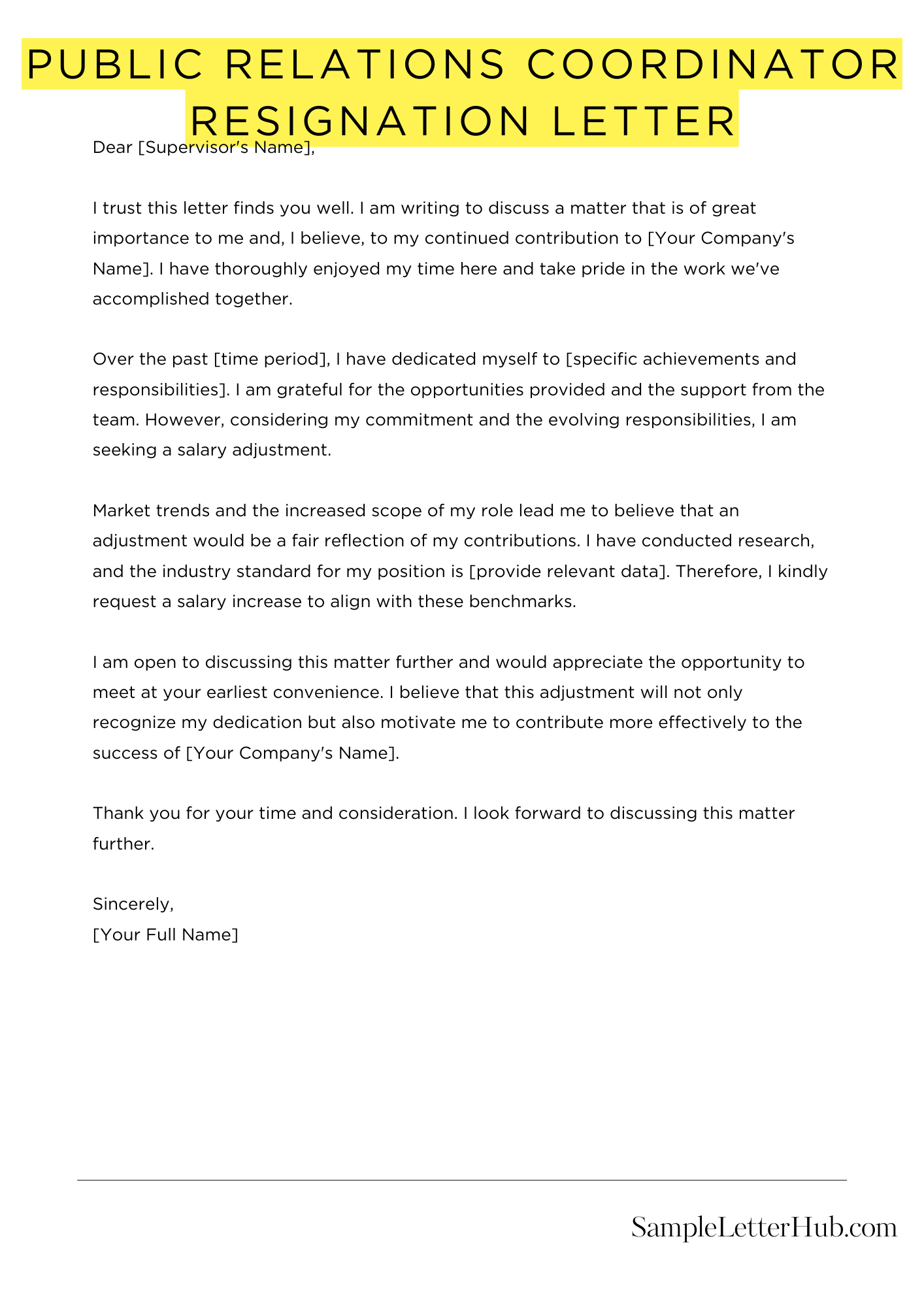 Public Relations Coordinator Resignation Letter