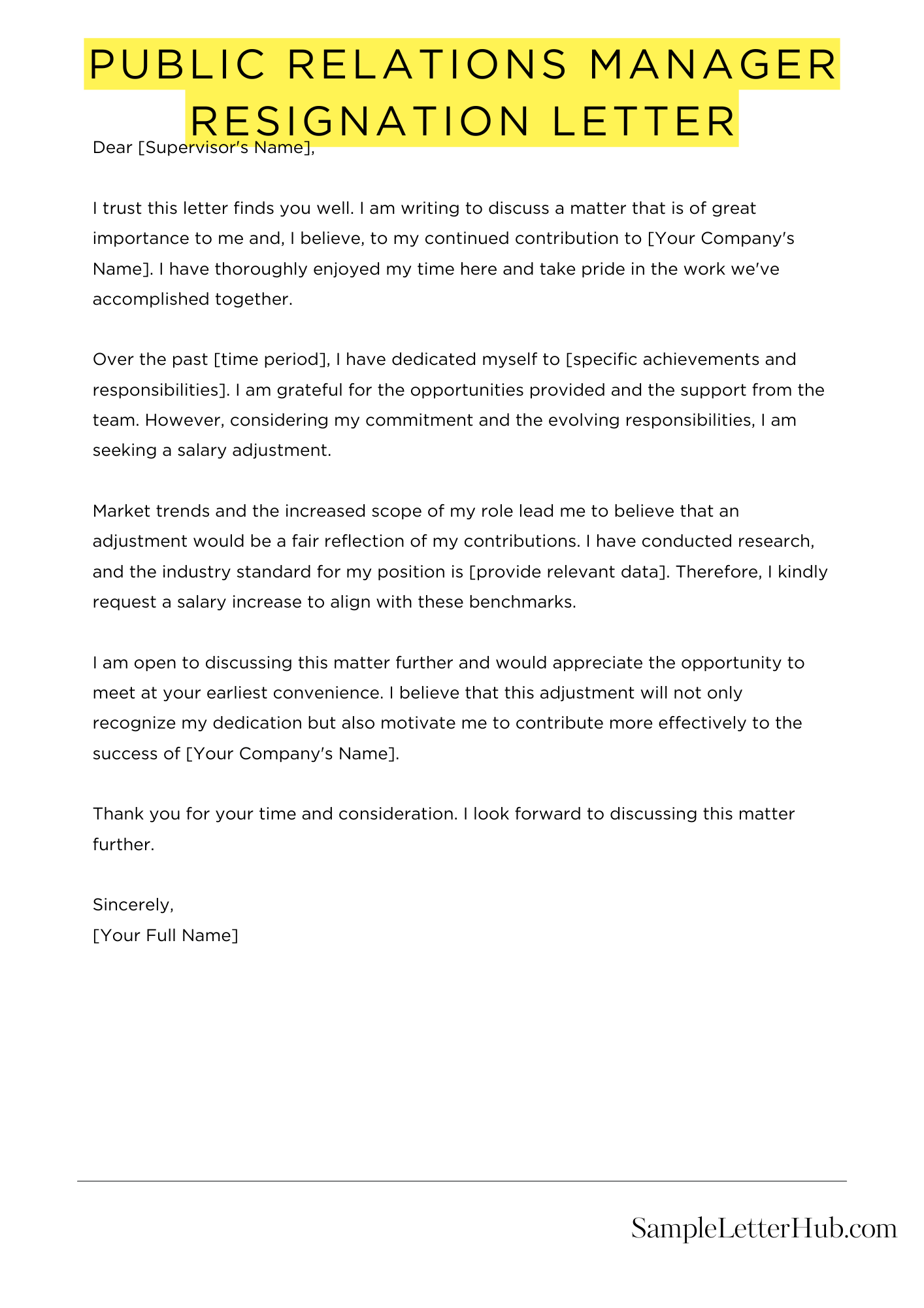 Public Relations Manager Resignation Letter