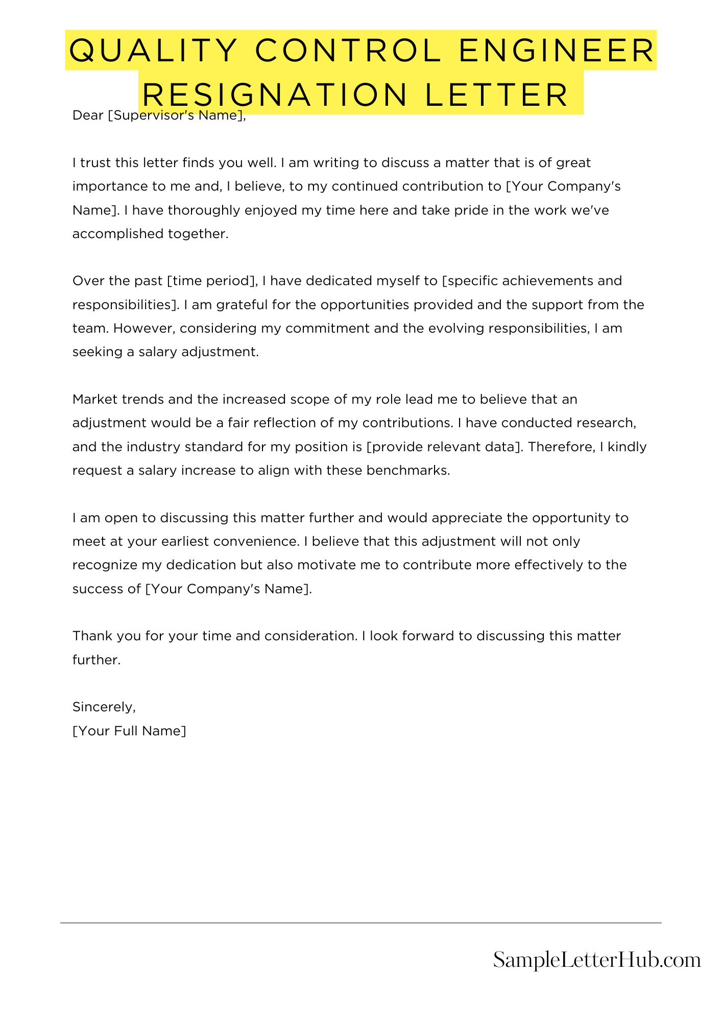 Quality Control Engineer Resignation Letter 