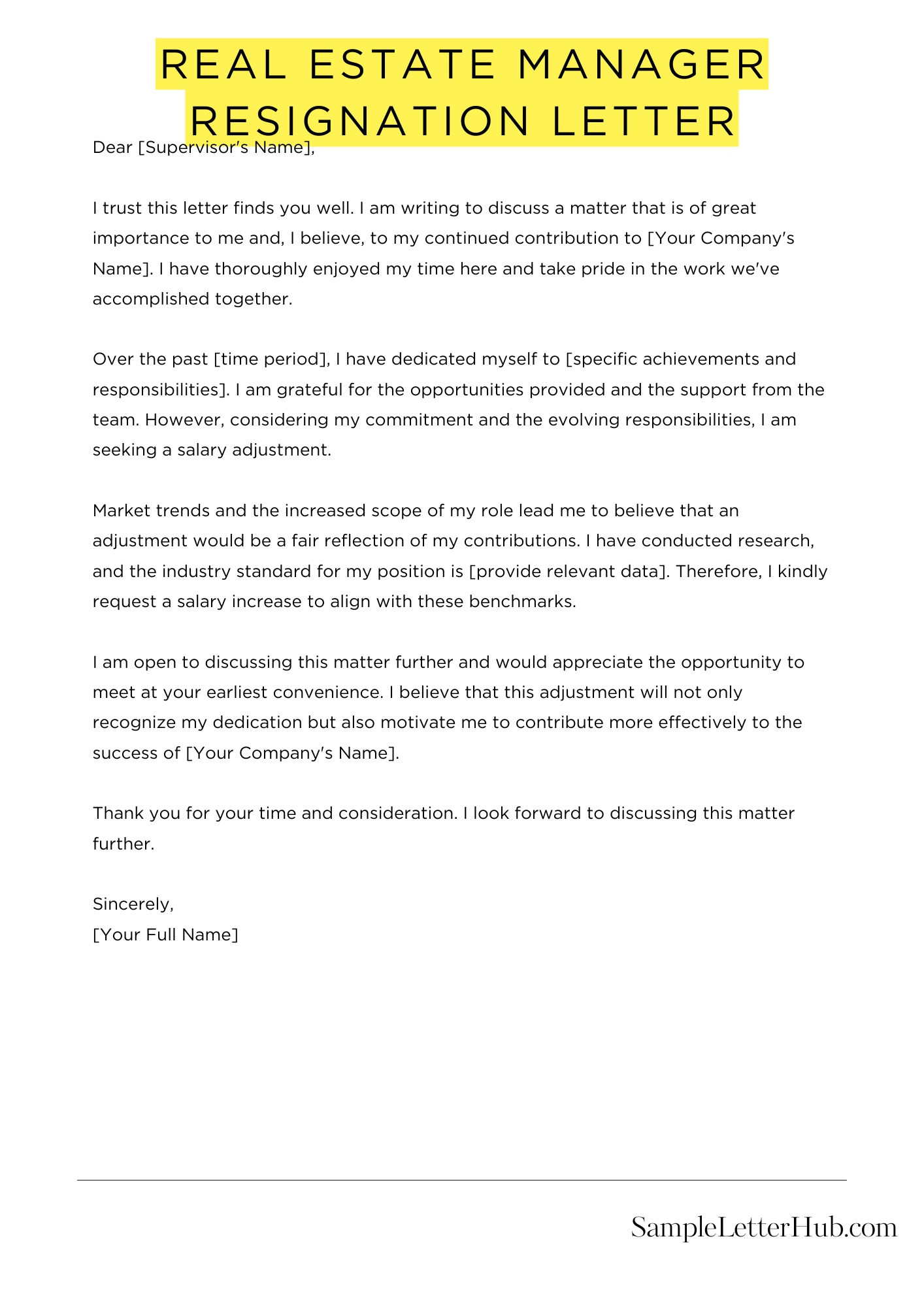 Real Estate Manager Resignation Letter