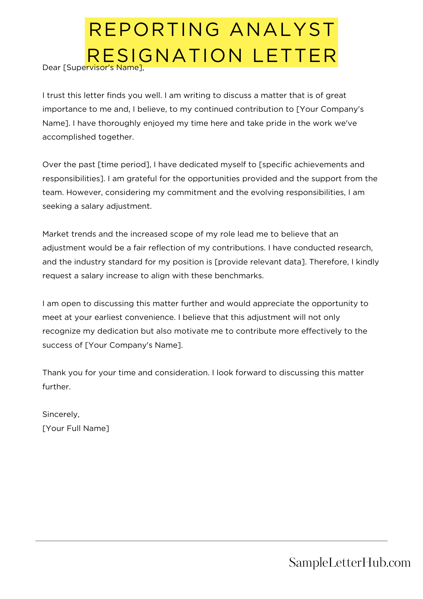 Reporting Analyst Resignation Letter