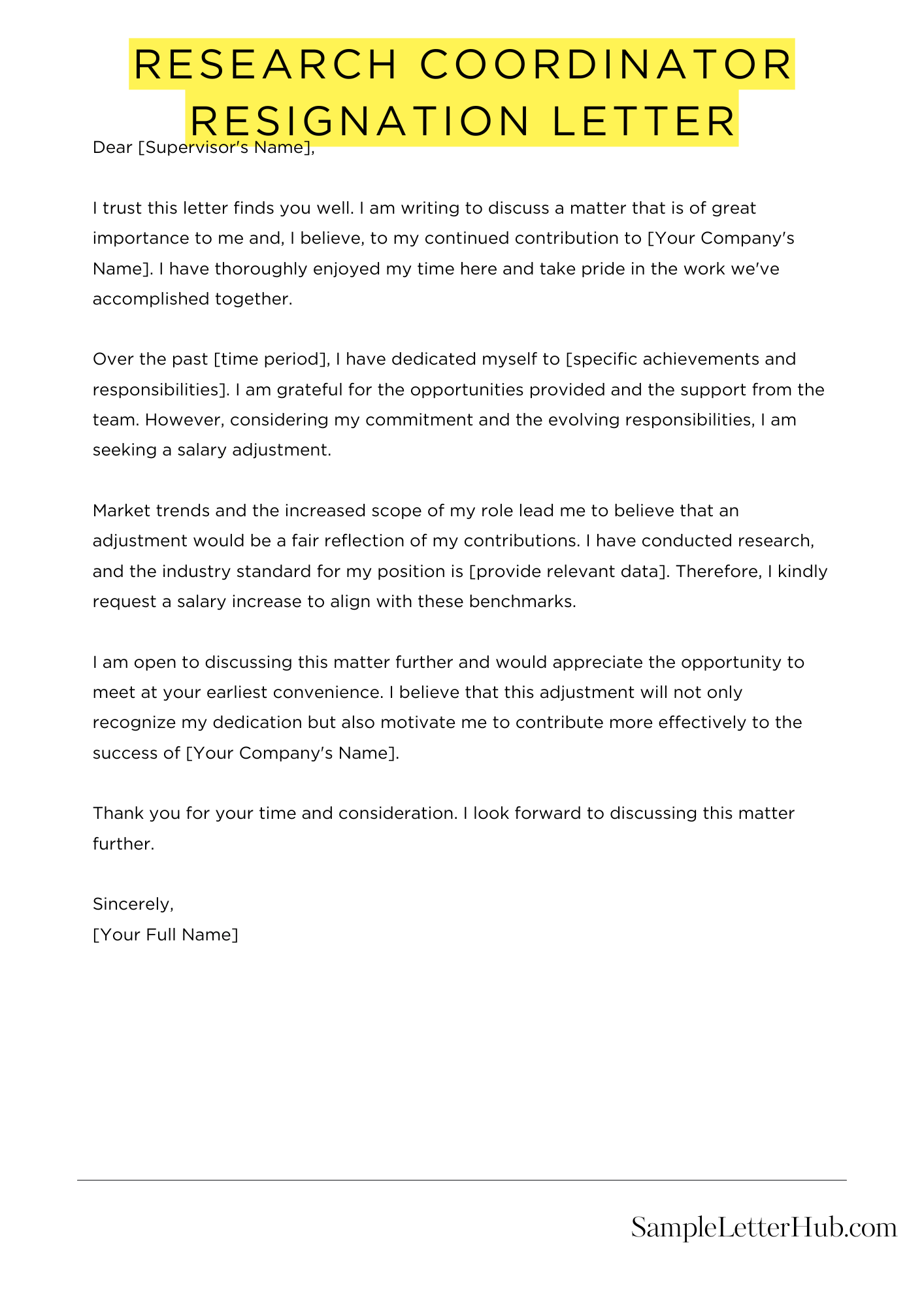 Research Coordinator Resignation Letter