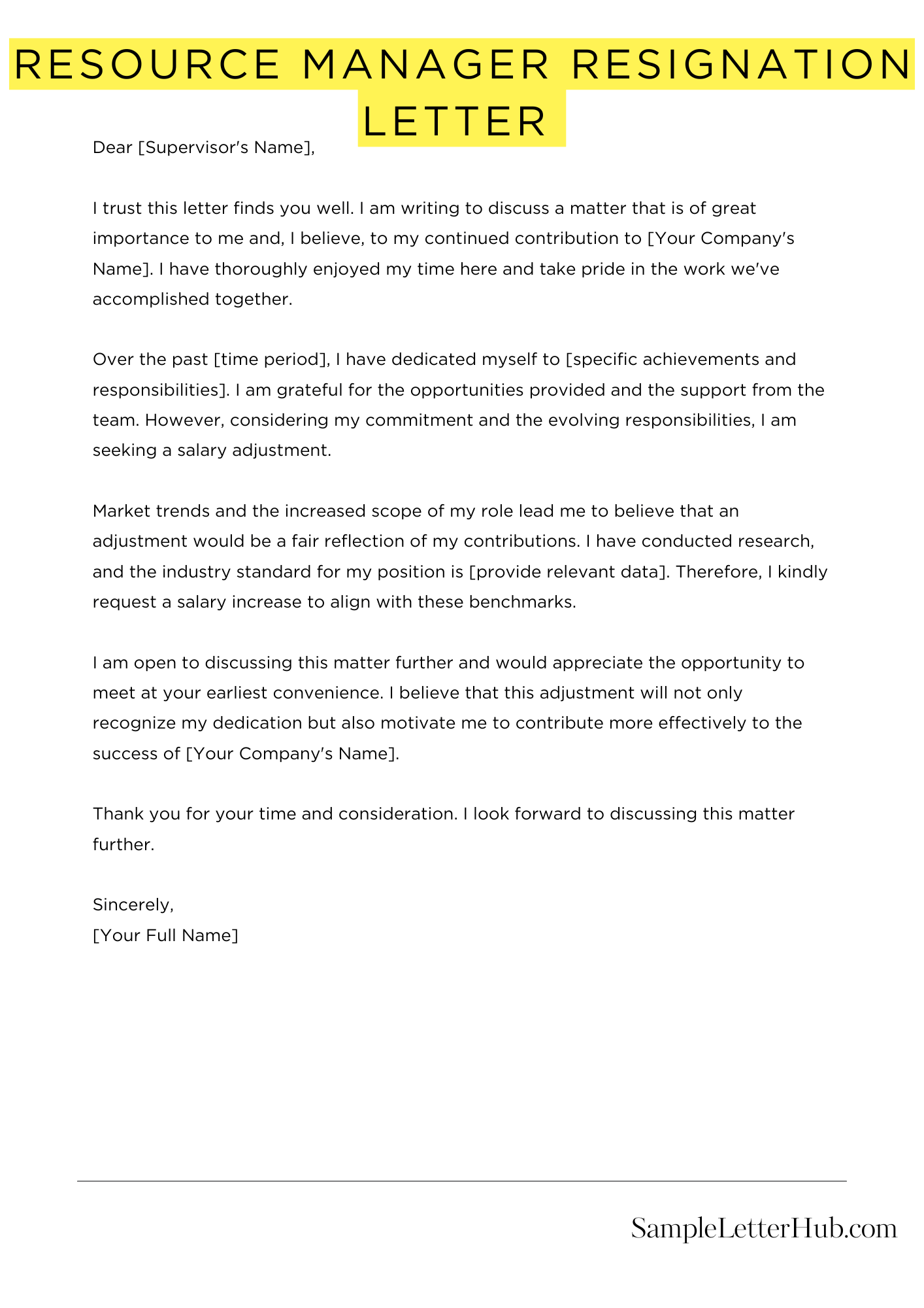 Resource Manager Resignation Letter 